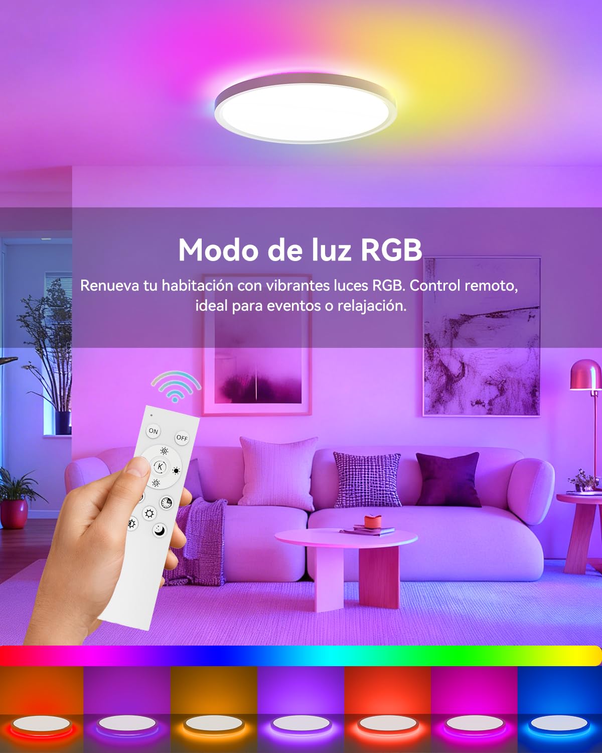 AIKVSXER Plafón LED Inteligente 33W Ø40 cm, Luz RGB Multicolor con Cambio de Color, Iluminación Blanca Regulable 3000–6500K, Control Remoto y App, Perfecto para Dormitorio, Salón y Espacios de Ocio