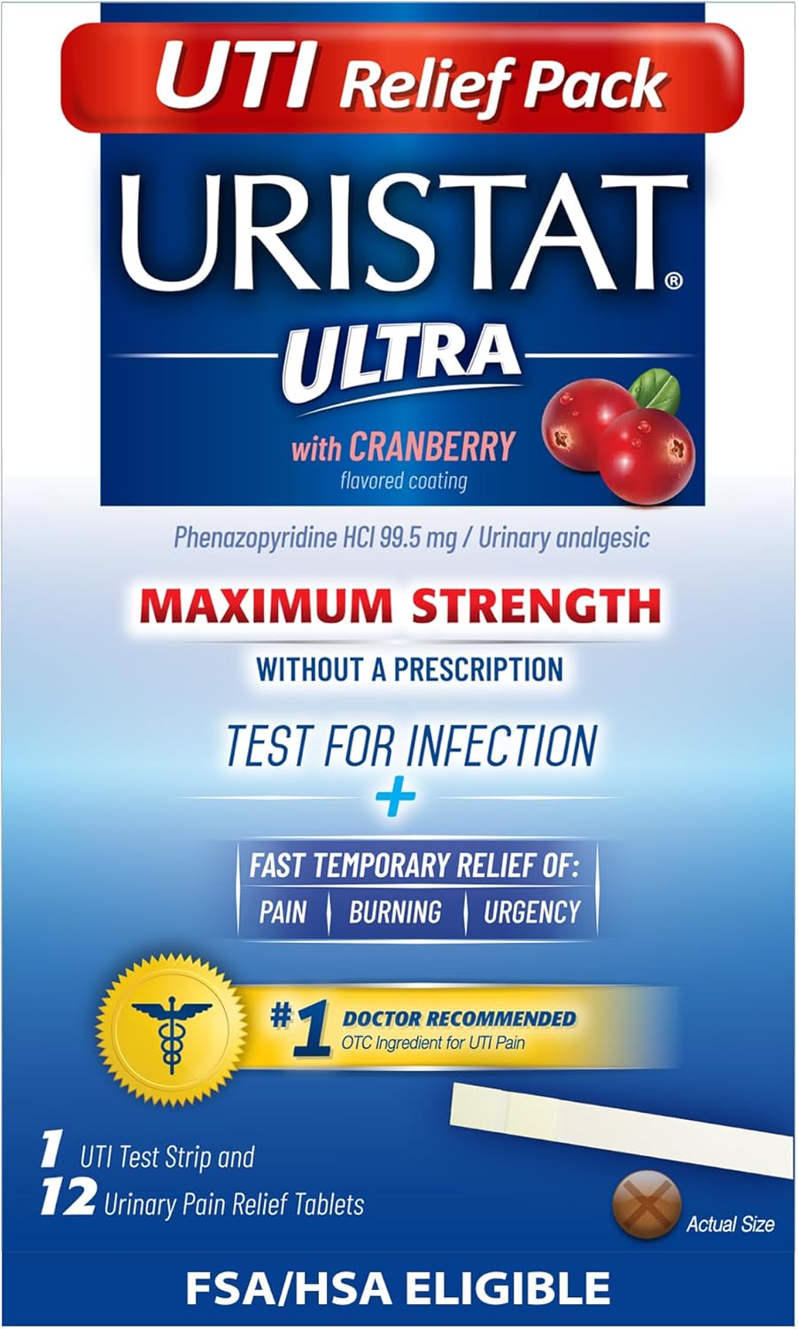 URISTAT Ultra UTI Relief Pack, 1 UTI Test Strip & 12 Pain Relief Tablets (Pack of 4)