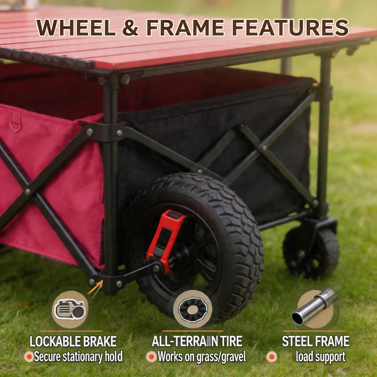 Puesto de Venta Plegable Carro Móvil de Venta Ambulante de Comida con Ruedas Freno y Remolque Pequeño para la Venta de Frutas Verduras y Bebidas.(Brown,160x60cm)