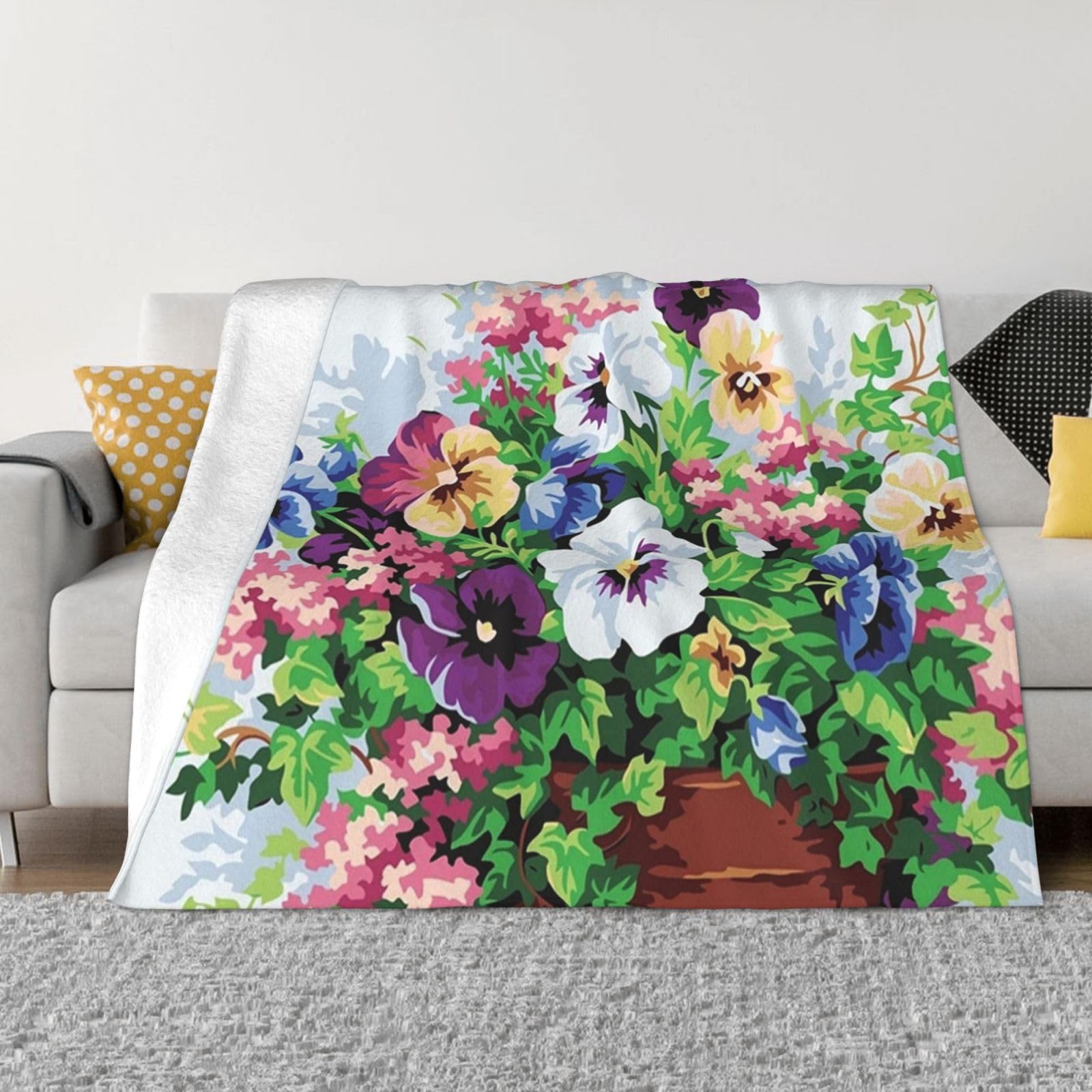 FodPand Pansy Flowers Fleece Blanket 60"x50" Lightweight Warm Throw Blanket for Bed Couch Cozy Air Conditioning Quilt All Seasons Decorative Fuzzy Blankets Gifts for Women Men