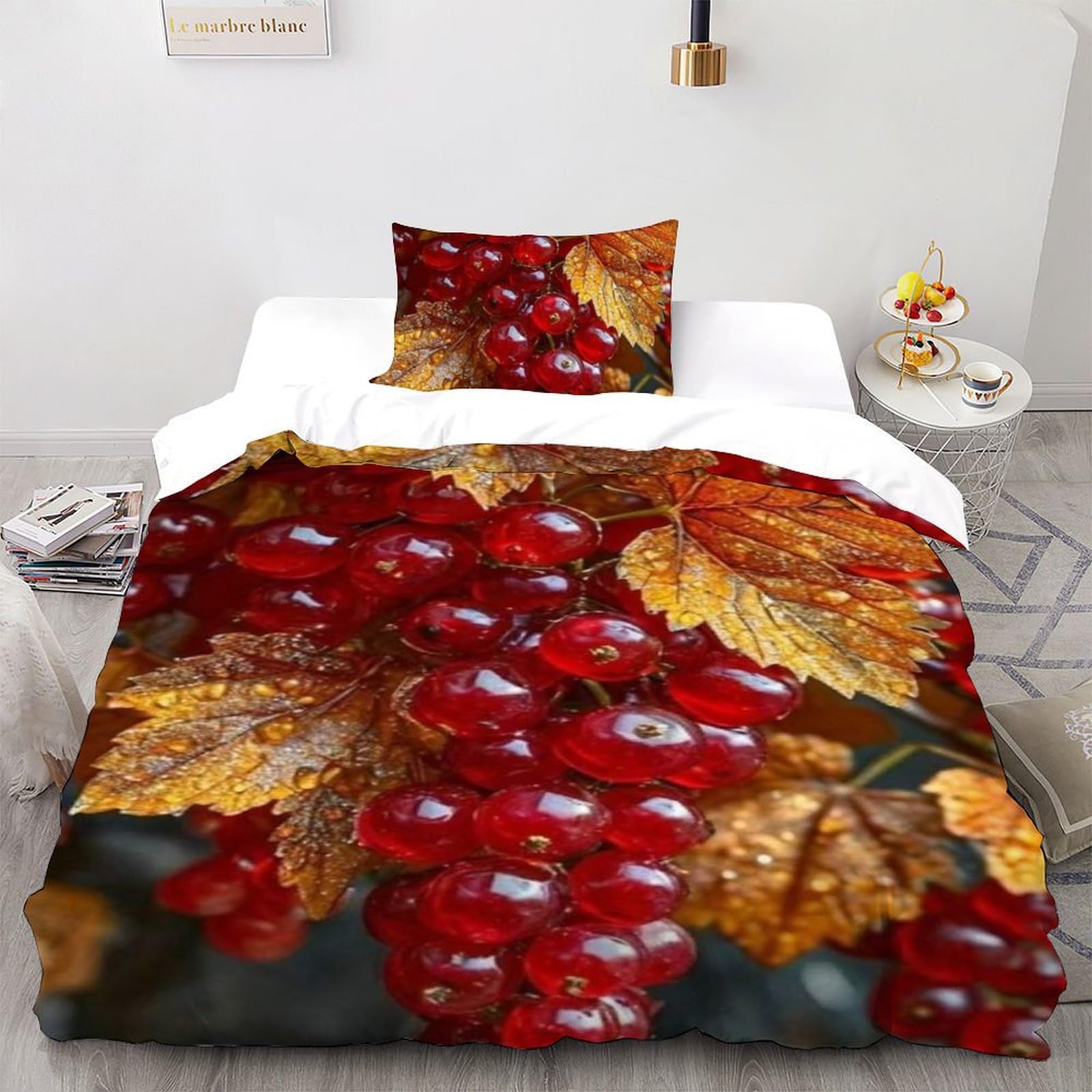 Housse de couette single raisins microfibre anti-plis imprimé 3D fruits pour lit fille 135x200cm