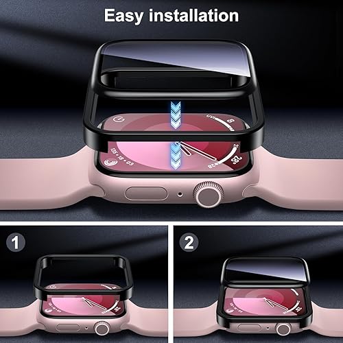 Miniatura 8 de UniqueMe Protector de pantalla compatible con Apple Watch Series 87 de 1.614 pulgadas, vidrio templado 9H, marco de metal, cobertura completa,