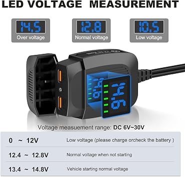 Lithium Motorcycle Battery YTZ14S 12V 360A 6Ah Replacement YTX12-BS with Motorcycle USB Charger,Two Way Charger 30W
