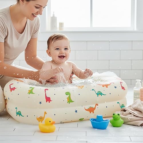 Miniatura 4 de Bañera inflable para bebé con bomba de aire incorporada, soporte para la espalda, bañera portátil de viaje para bebé, se desinfla y se pliega