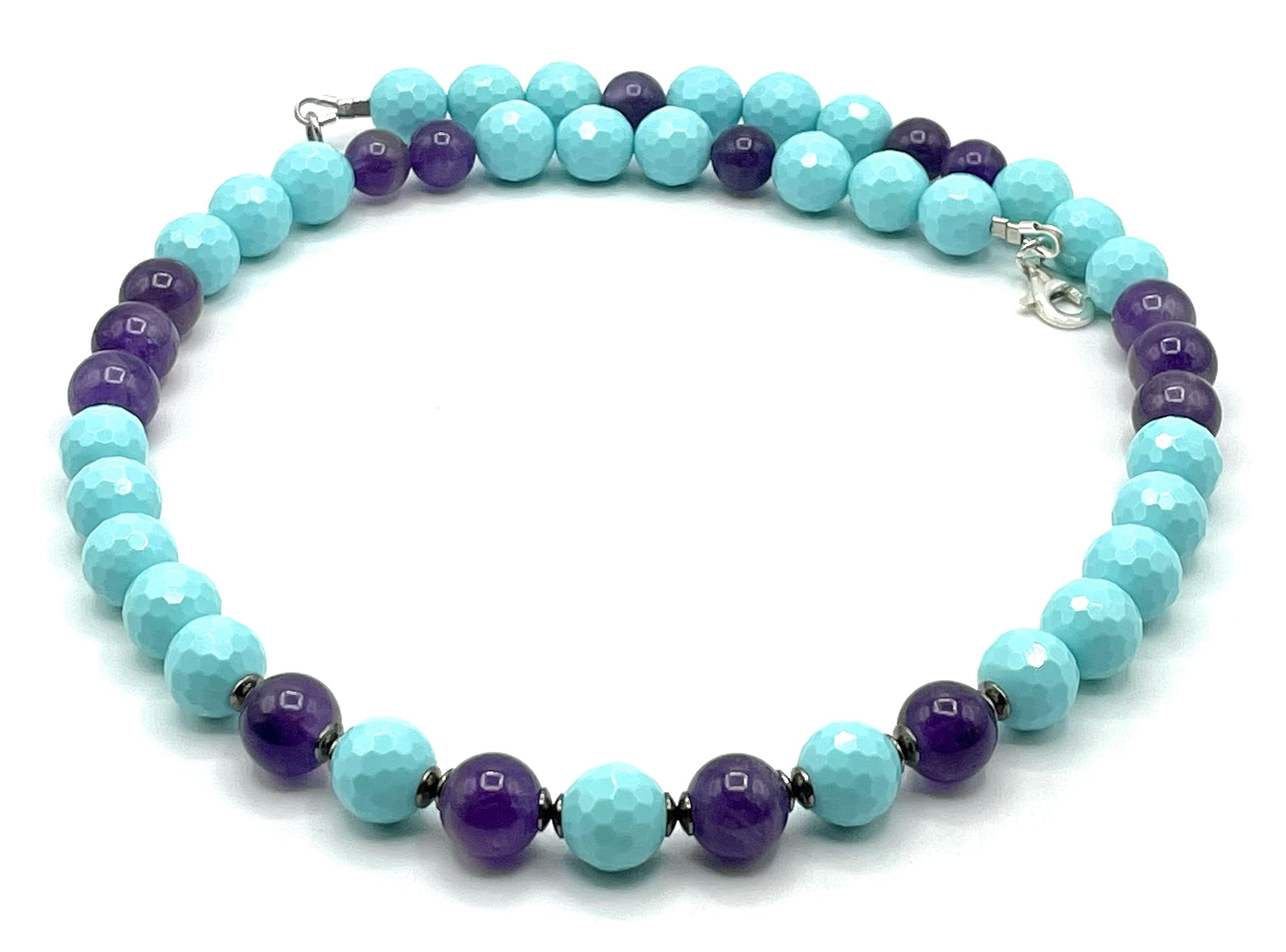 Türkisfarbene Halskette, Amethyst-Choker, italienischer Schmuck, 925er Sterlingsilber, Sommer-Bijoux, Jubiläumsgeschenk für Sie, hergestellt in Italien