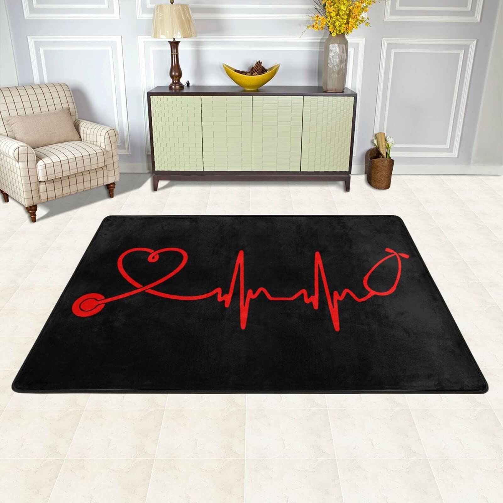 Nurse Stethoscope Heartbeat Area Rug Living Room Bedroom Kitchen Sofa Bedside Carpet Floor Mats 72"X48"