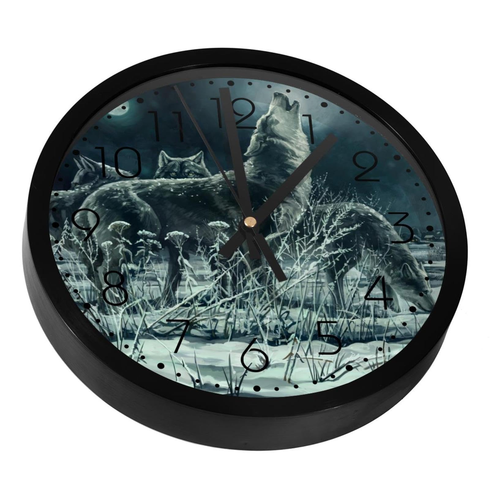 Horloge murale silencieuse loup à piles pour chambre et salon calme