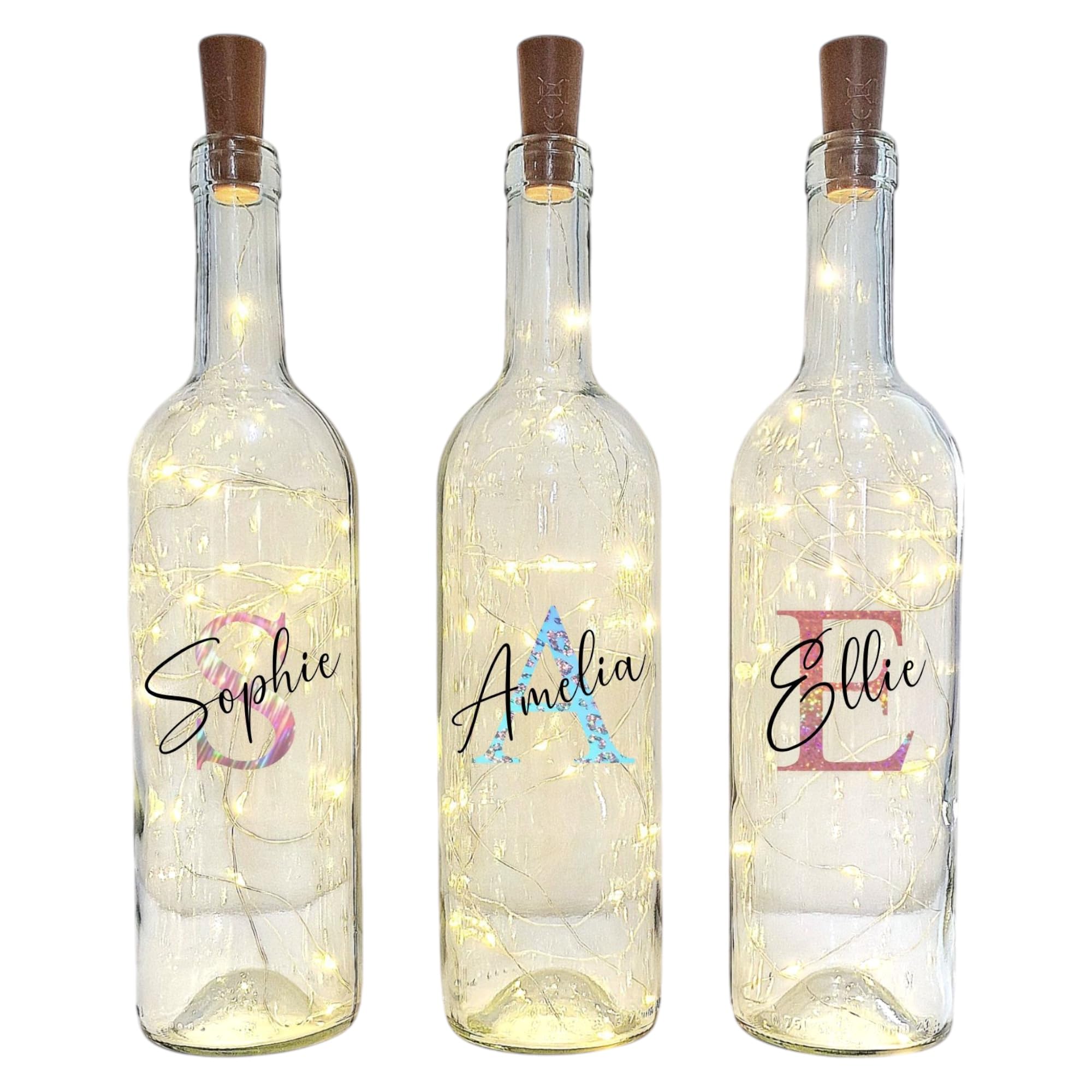 Personalised LED Light Up Wine Glass Bottle Initial and Name Custom Birthday Christmas Gifts for Her Him Girl Boy Women Men Bestie 18th 21st 30th 40th 50th 60th 70th 80th Party Present Secret Santa
