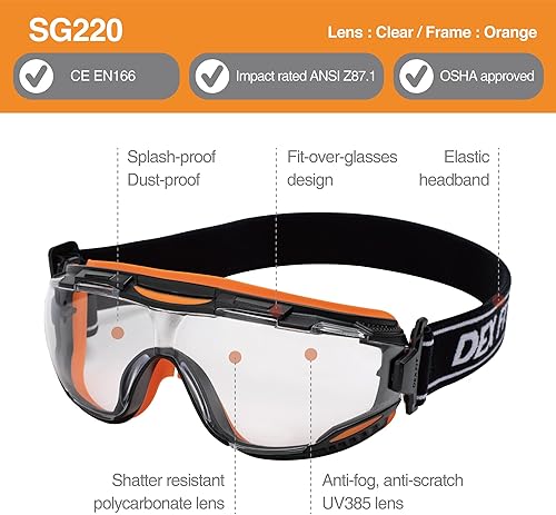 Miniatura 2 de DEX FIT Gafas protectoras de seguridad SG220 antivaho y arañazos, protección ocular Z87 para trabajos de laboratorio, ciencia y química, ajustables