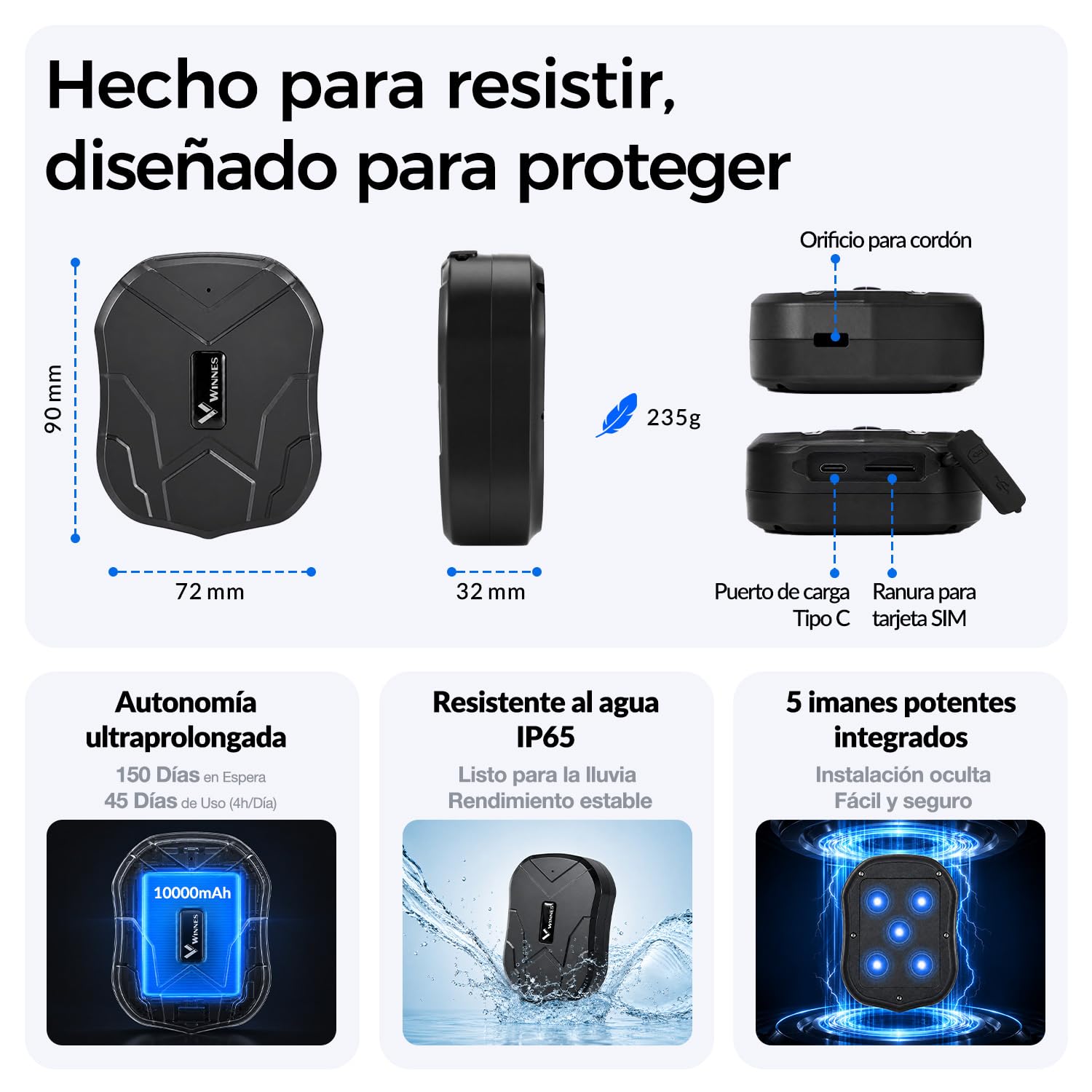 Zeerkeer Localizador GPS para Coche, Moto, camión, GPS Tracker Anti-perdida Vehículos Impermeable y Gratis App SMS Alarmas Múltiples, Fuerte Imán Seguimiento en Tiempo Real Geo-Fence Alarm