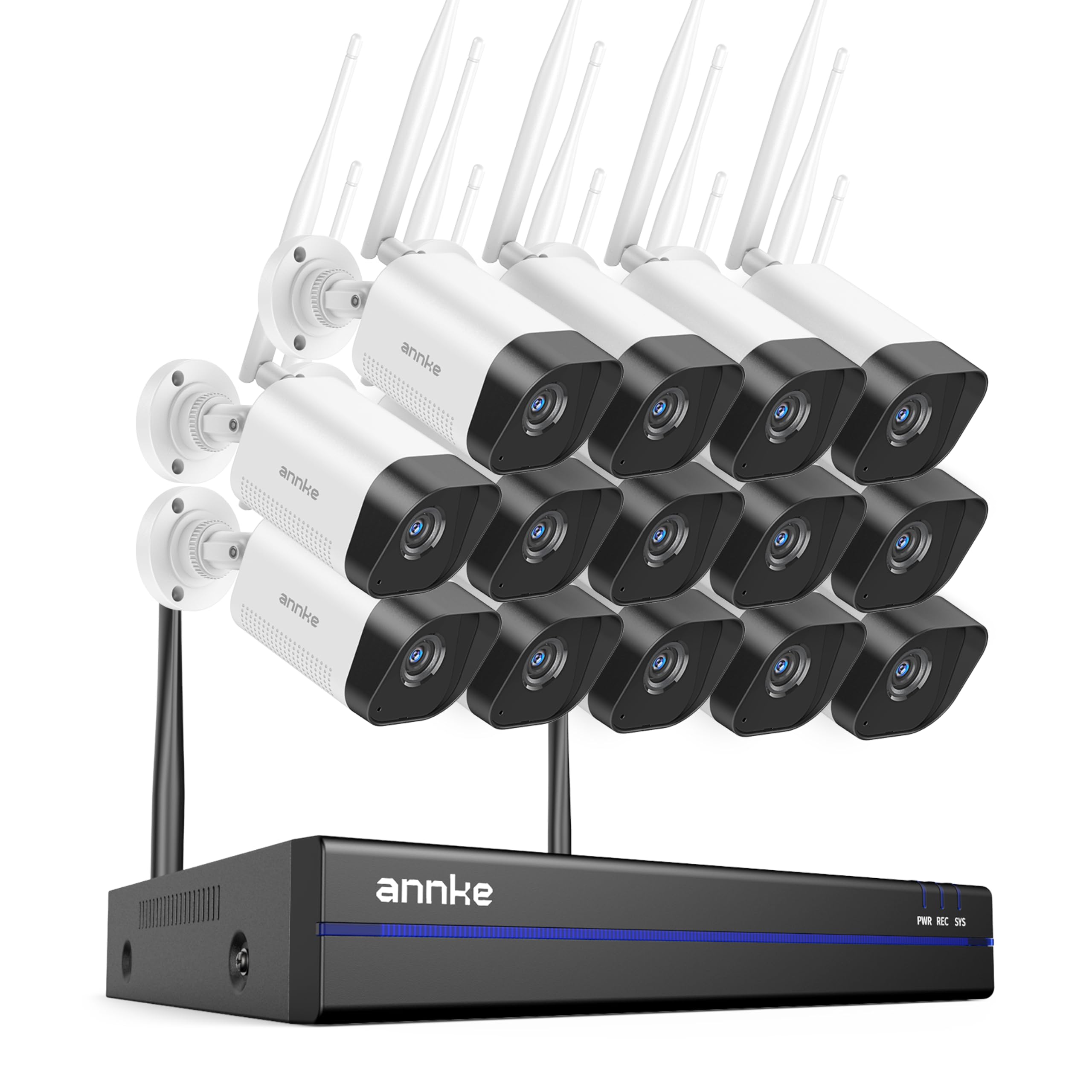 ANNKE Kamera monitoringowa 3 MP, zestaw zewnętrzny, kamera 14 x 8 MP IP i 16 CH 4K NVR do nagrywania 24/7 wewnątrz i na zewnątrz, inteligentne rozpoznawanie osób, 2-drożne audio, widoczność w nocy na
