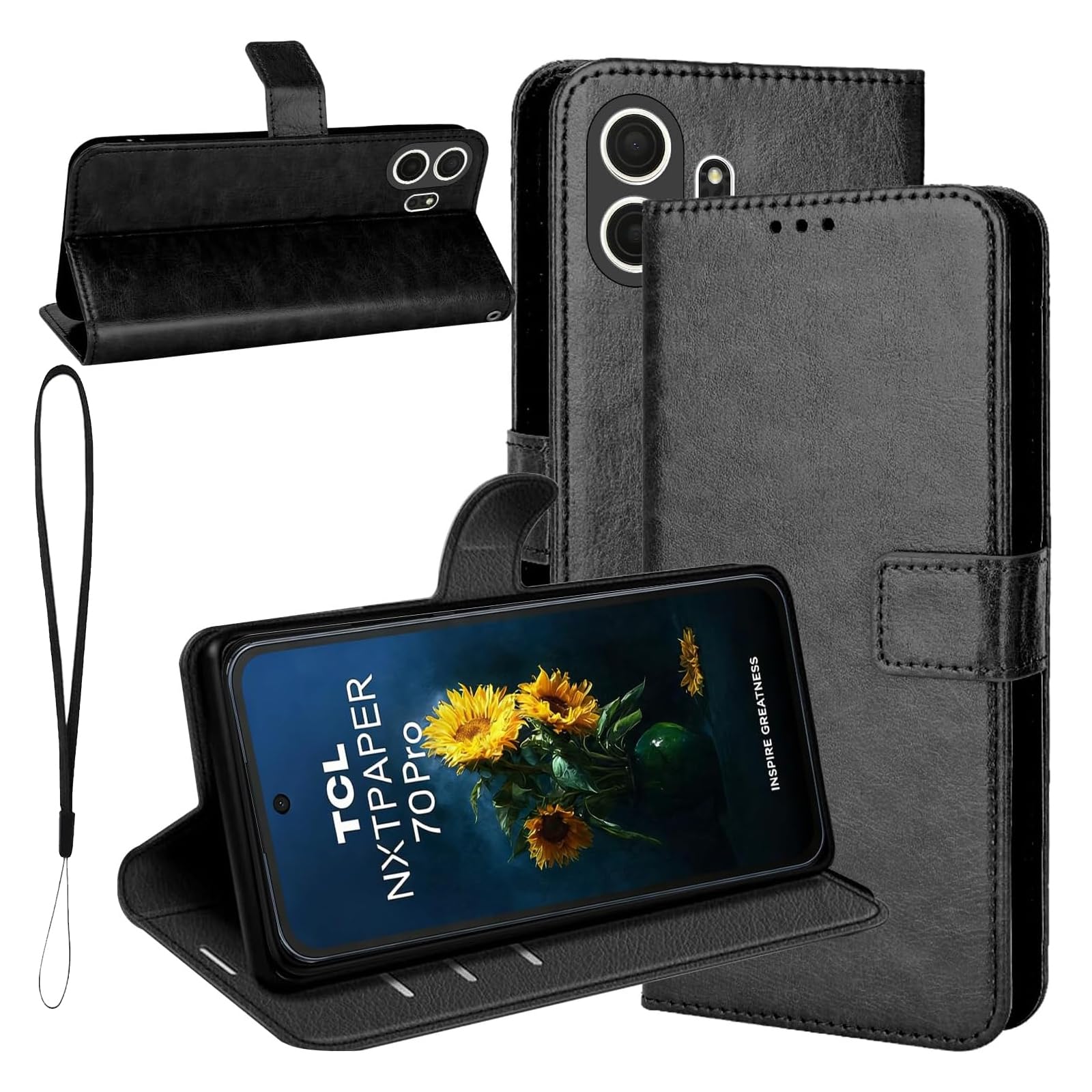 KZIOACSH Wallet Case for TCL NXTPAPER 70 Pro, Full Protection Magnetic Closure Ultra Slim Book Flip Folio PU Leather Inner TPU Bumper Cover with Money Card Holder & Kickstand,Black