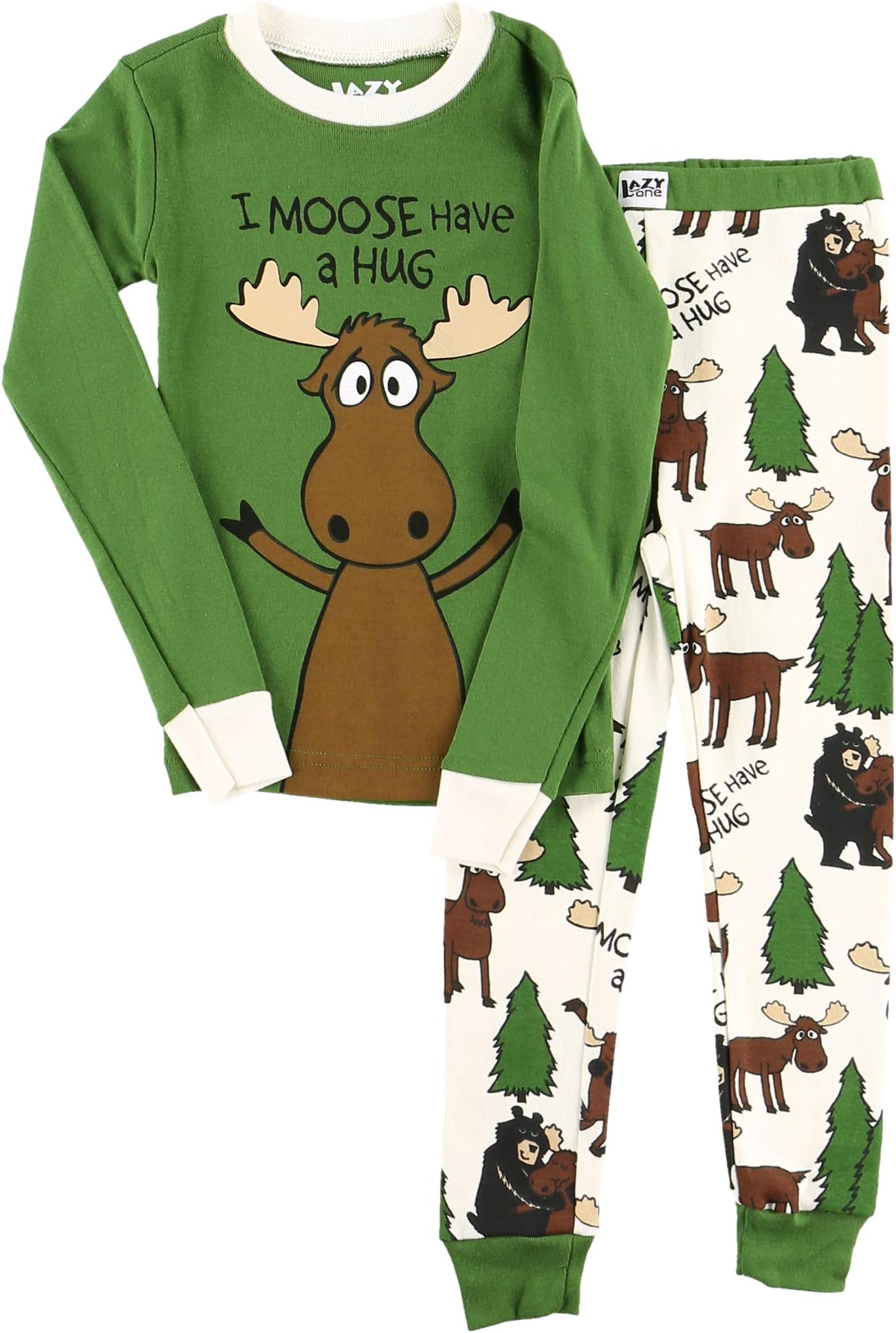 Lazy OneWarm Long-Sleeve PJ Sets for Girls and Boys, Cozy, Comfy, Funny Kids' Pajama Sets, Animal, Bear & Moose