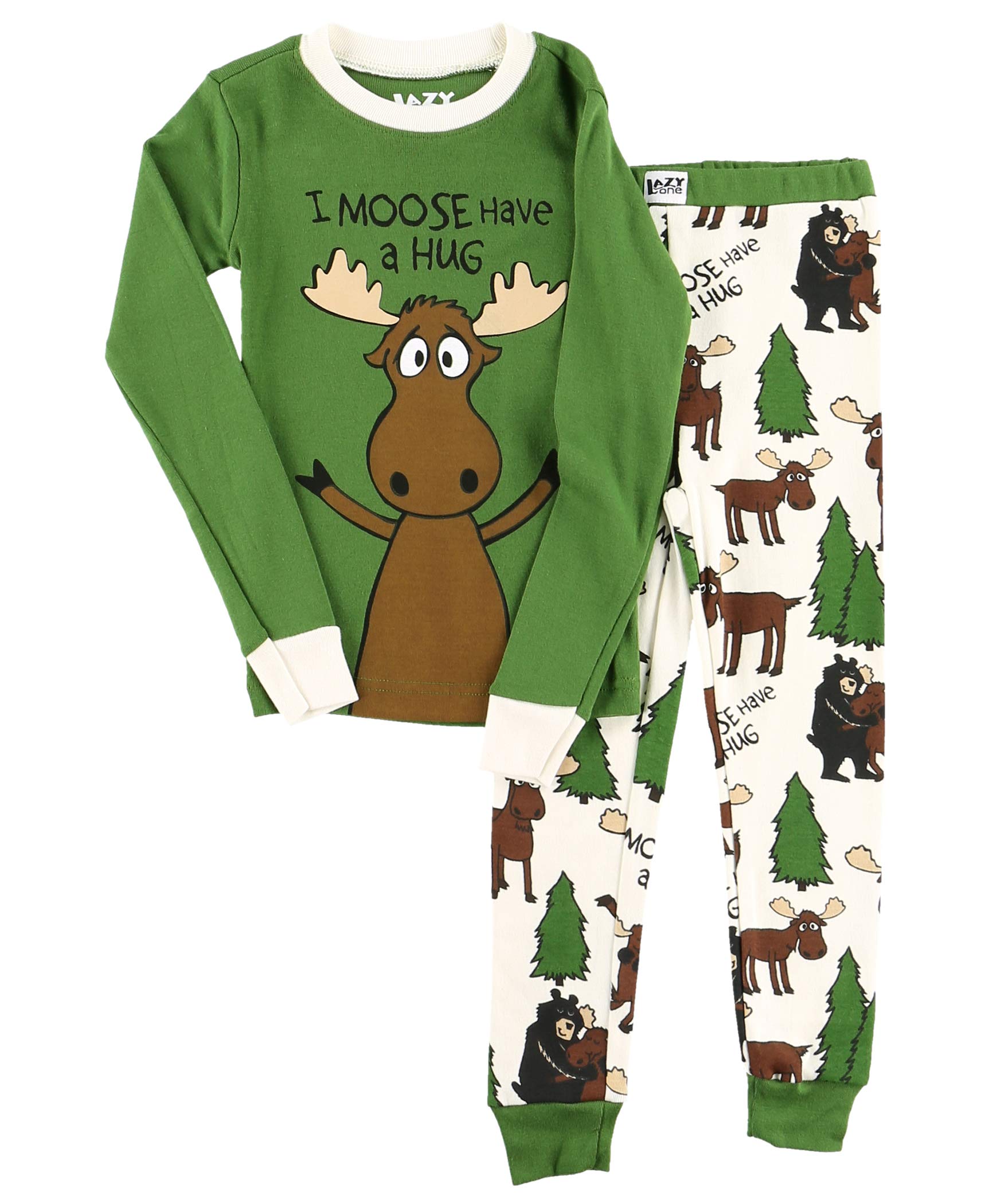 Lazy OneWarm Long-Sleeve PJ Sets for Girls and Boys, Cozy, Comfy, Funny Kids' Pajama Sets, Animal, Bear & Moose