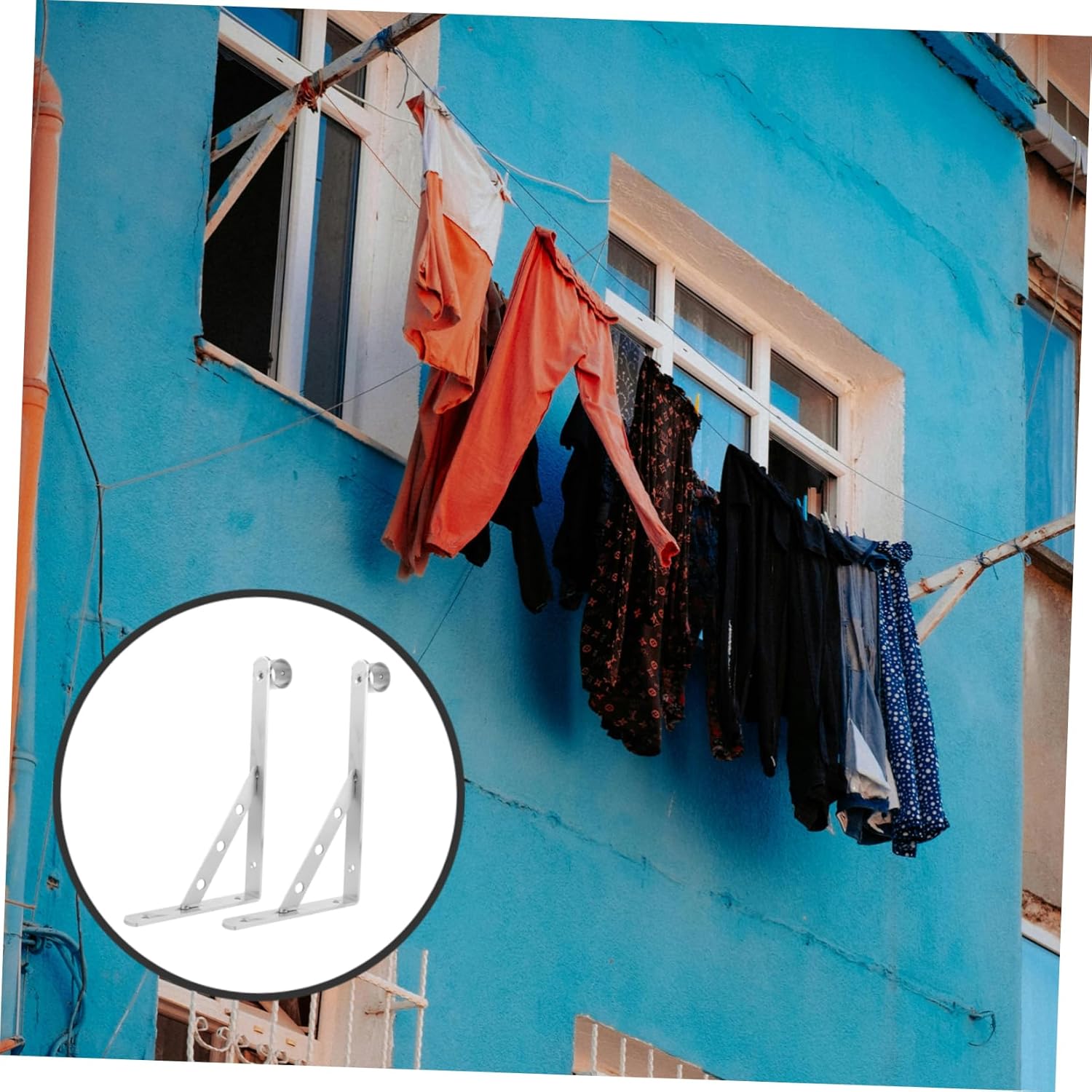 2pcs Stainless Steel Clothes Hanger Bracket for Wall-mounted Support for Balconies and Exterior Walls and Versatile Clothes Drying