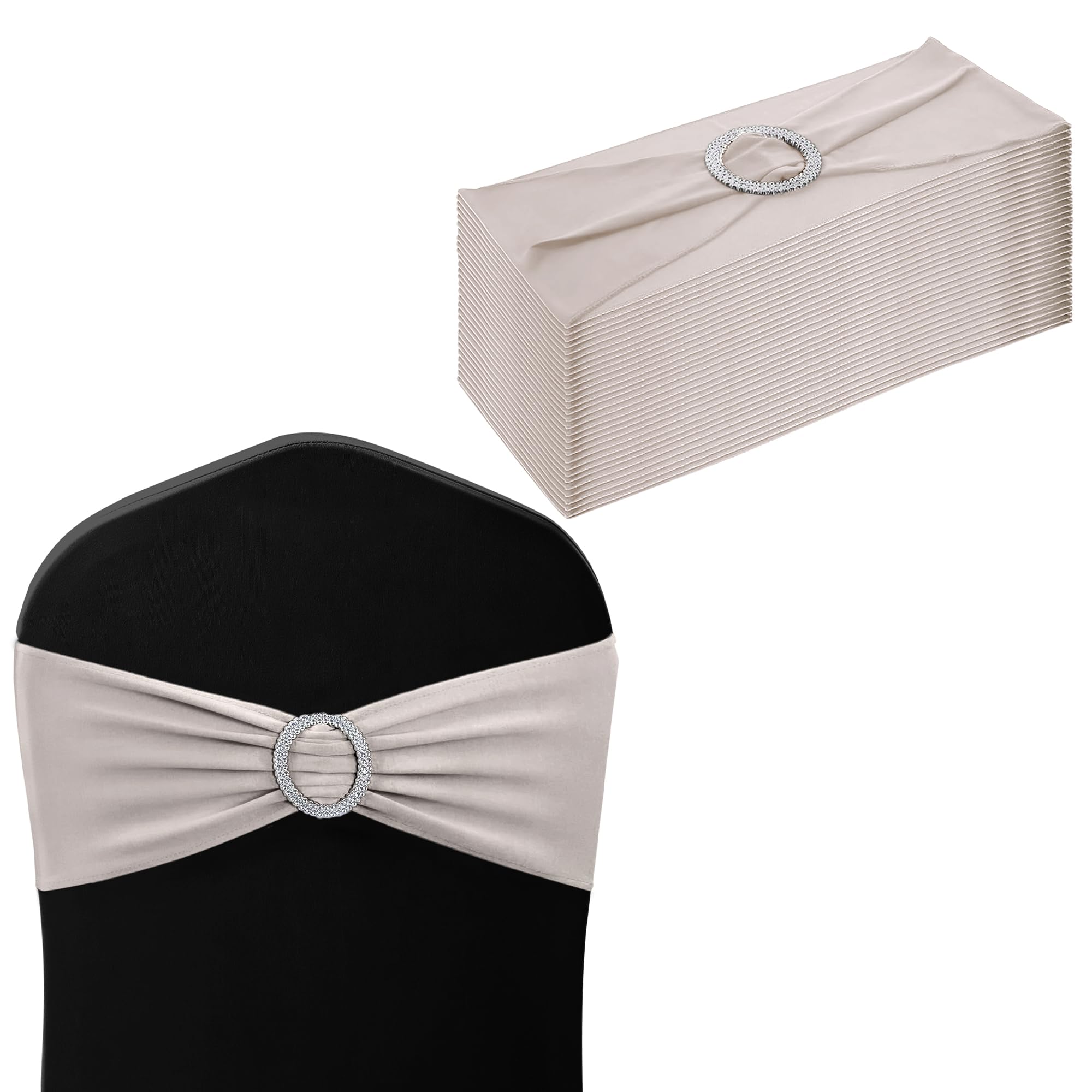 Trimming Shop 13"x5" Spandex Chair Bands with Slider Buckle – Stretchy Elastic Chair Sash, Chair Cover Bands for Wedding, Party, Reception, Banquet, Event & Venue Décor (Pack of 10, Silver) — image 1