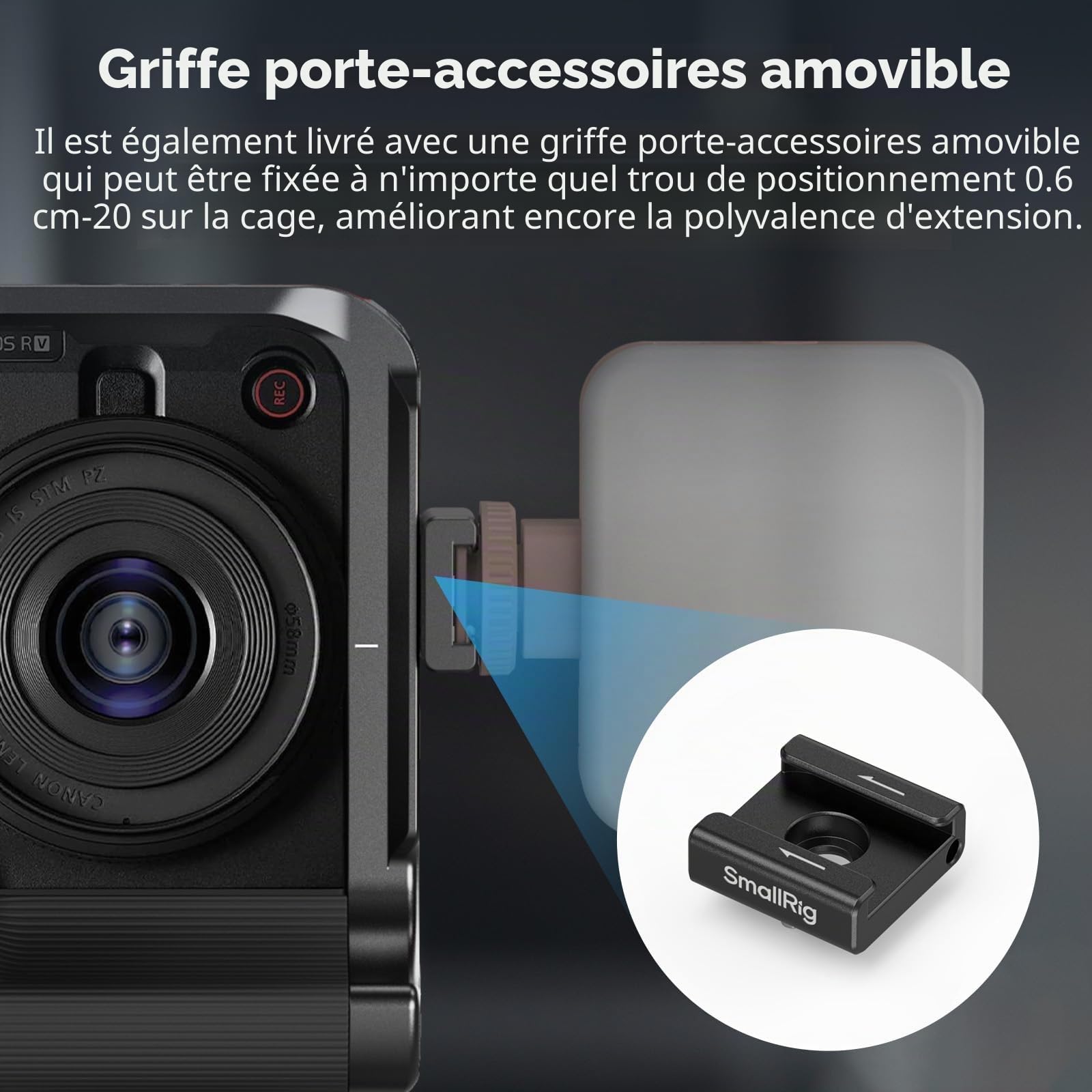 SMALLRIG R50 V Cage pour Appareil Photo pour Canon R50V, Poignée Ergonomique Intégrée, Plaque QR pour Arca, Trou Fileté 1/4"-20, Trous 3/8"-16 pour ARRI, Prise de Vue Verticale (Noir) - 5427