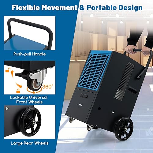 Miniatura 6 de COSTWAY Deshumidificador comercial de 163 pintas, deshumidificador de espacio de arrastre de 4500 pies cuadrados con bomba y manguera de drenaje,