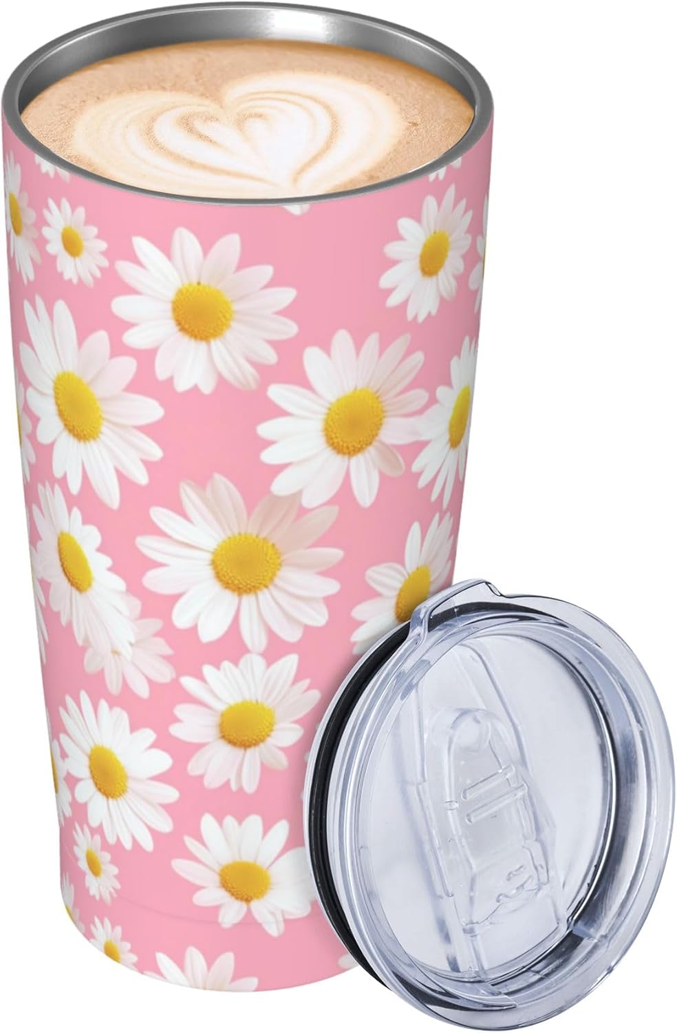 FyLybois Daisy Tumbler with Lid and Straw 20 oz Travel Coffee Mug Double Walled Vacuum Insulated Cup LeakProof for Hot and Cold Drinks - Image 2