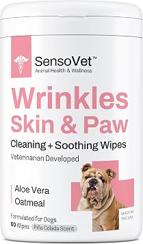Wrinkles, Skin & Paw Grooming Wipes for Dogs - Natural Aloe Vera & Oatmeal 60 Large Wipes