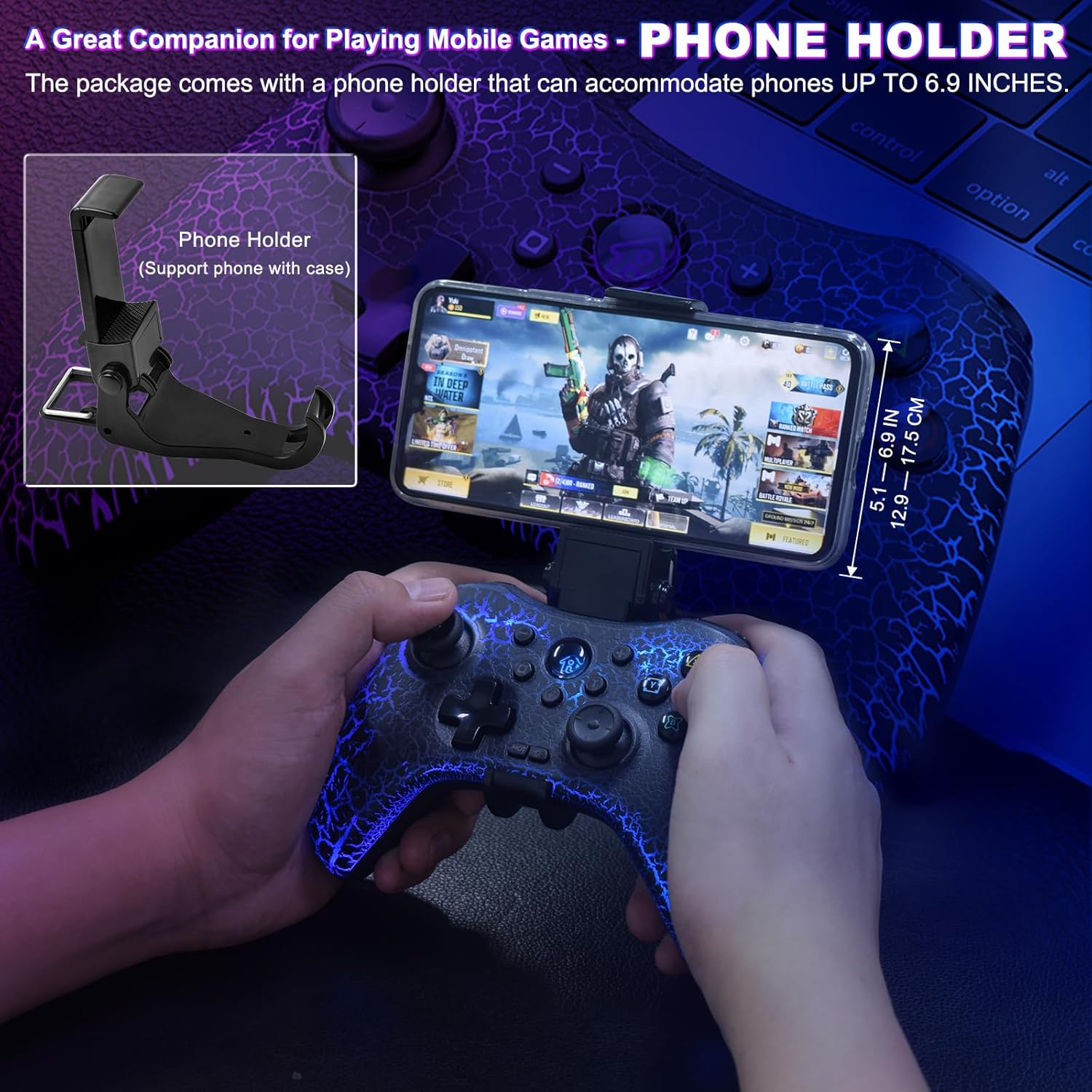 Joso Game Controller for PC, Android, iOS with Phone Holder, Wireless Controllers for Nintendo Switch, PS4, PS3, with Vibration, Motion, Turbo, Back Buttons, Cracked Design and LED Ligh, Direct Play 4 71O3WJI2GEL. AC SL1500