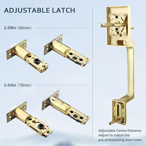 Miniatura 3 de EHOMEWARE Juego de manijas de puerta delantera doble de latón, palanca de puerta cuadrada resistente dorada y cerrojo de un solo cilindro combinado