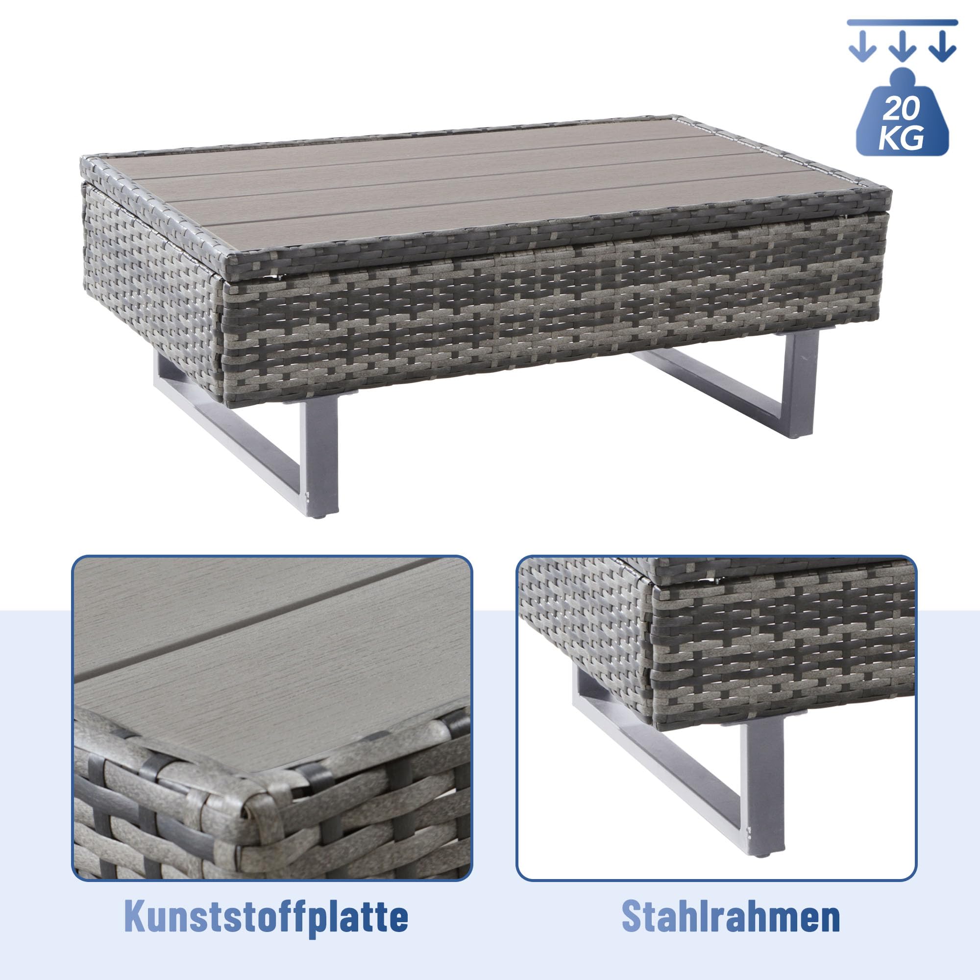 Rtopsu Polyrattan Gartenmöbel Sitzgruppe Sofa Set für 5 Personen, Gartenlounge Balkonmöbel Terrassenmöbel mit Ecksofa Gehärtetem GlasTisch und Auflagen für Innenhof Garten Balkon, Grau