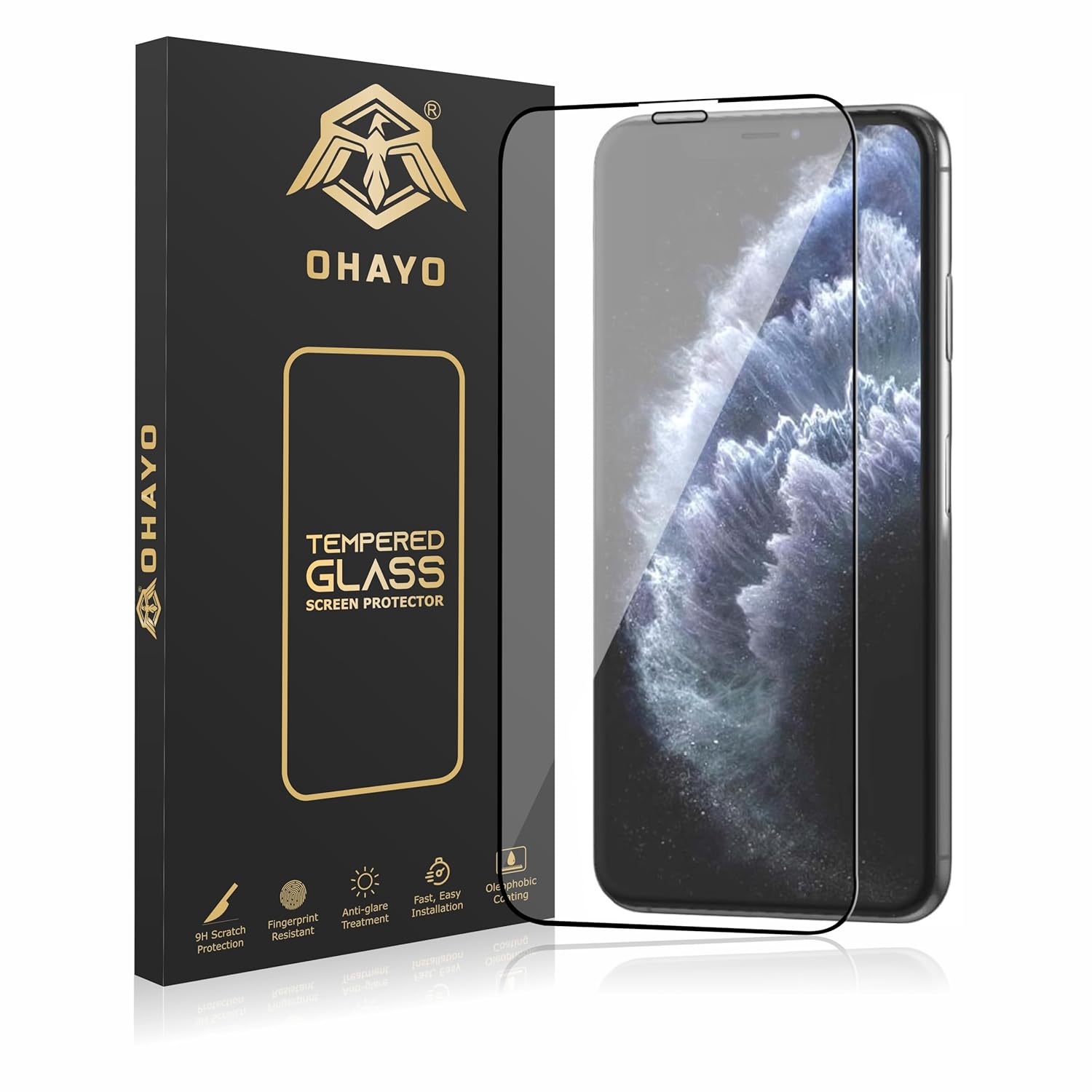 OHAYO Military Strength Tempered Glass Screen Protector For iPhone XS Max/11 Pro Max | 9H+ Hardness, Strong Protection, Full Screen Edge-to-Edge Cover, Scratch Resistant, Bubble-Free Install, Ultra HD Clarity