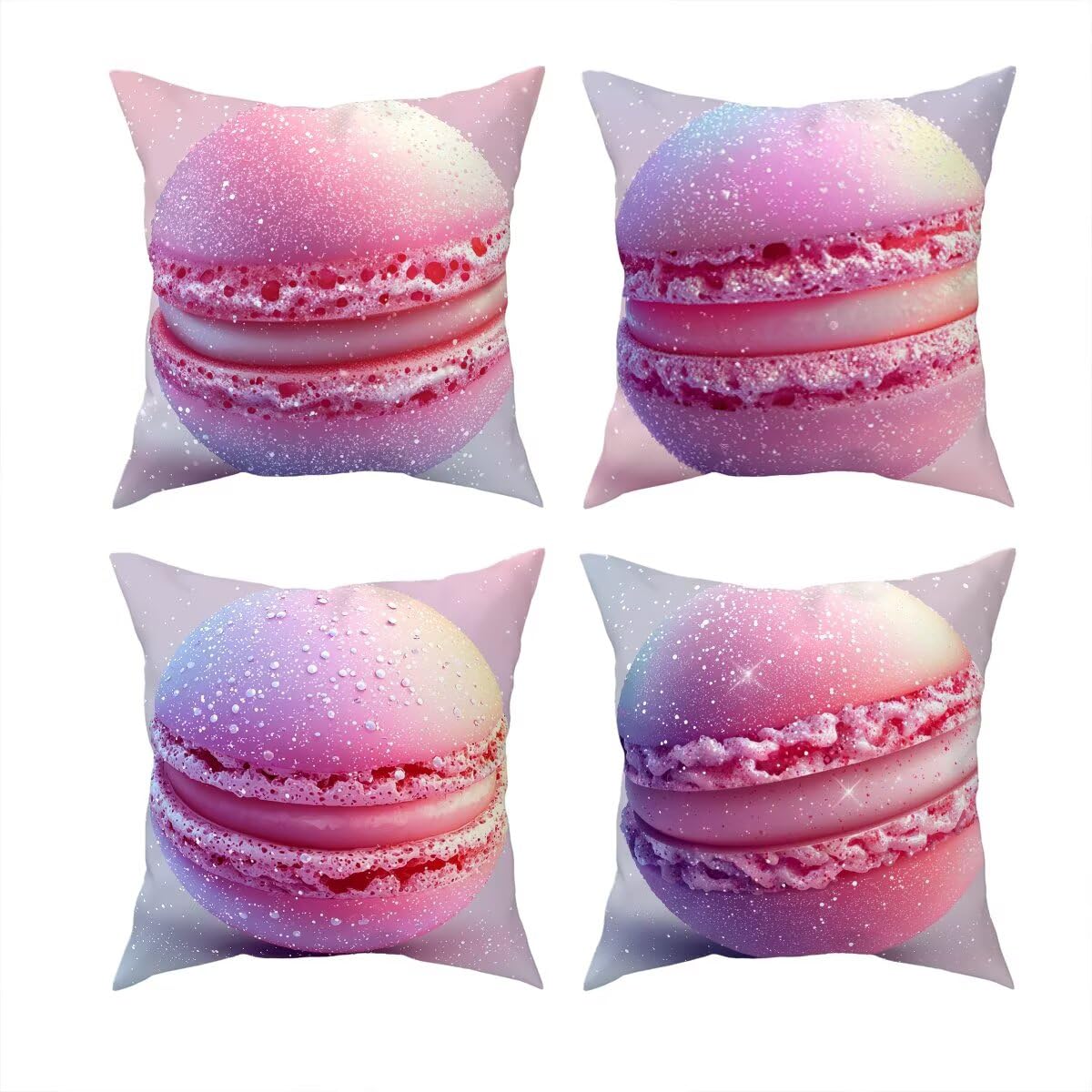Federe Cuscino Divano 60x60, Viola Cuscini per Divano da Esterno Set da 4, Lino Copricuscini Divanos Impermeabile, Copri Cuscini Macarons Motivo Fronte Retro Stampato per Giardino, Sofá, Balcón, D-97