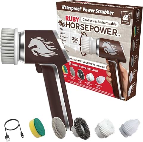 Horsepower Electric Power Scrubber, Waterproof, 350 RPM, 5 Brush Heads