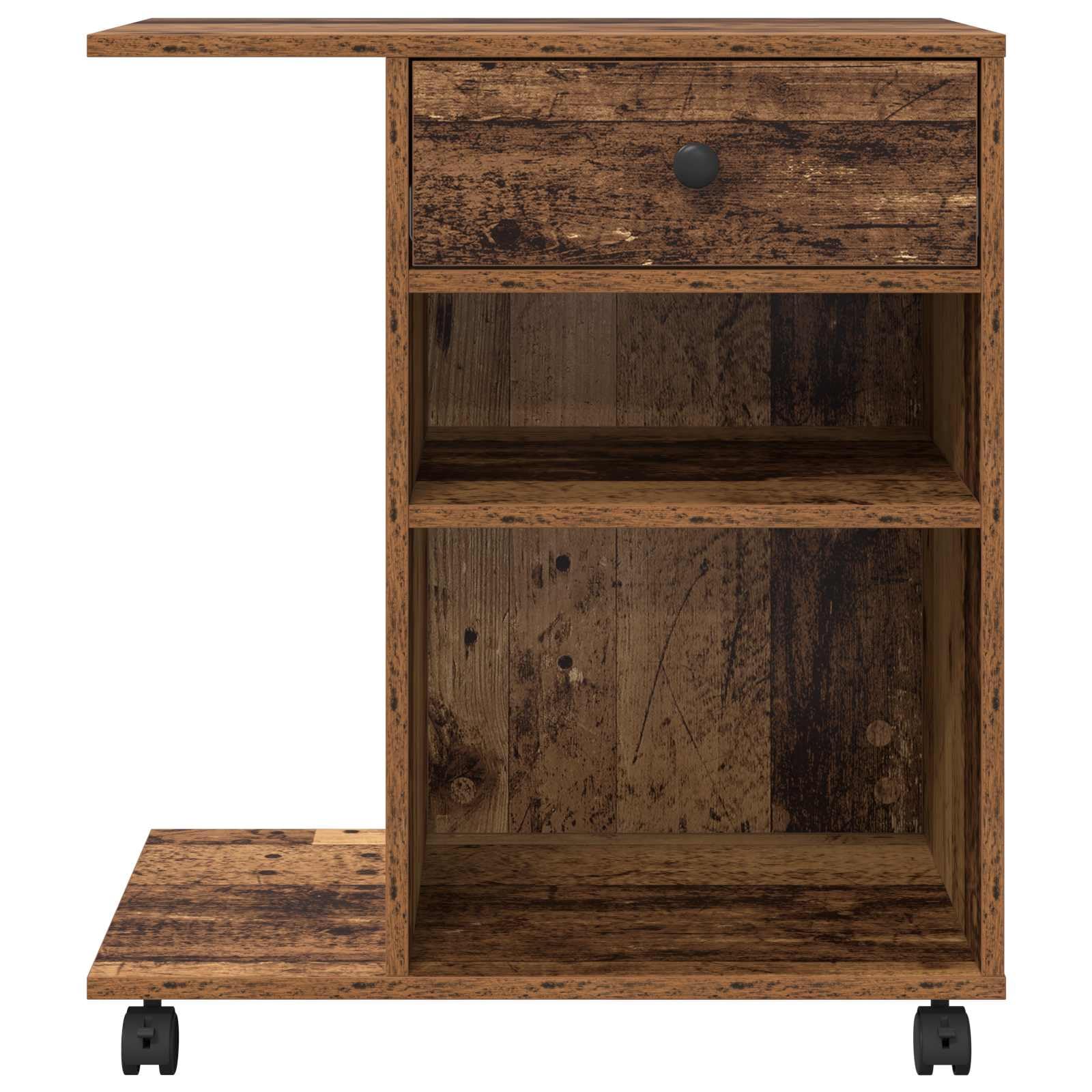 Druckerständer Uni Altholz Holzwerkstoff 60 x 40 x 68,5 cm mit Rollen und Schubladen, mobiler Bürowagen für Drucker und Büroorganisation, praktischer Stauraum für Akten, Papier, Scanner