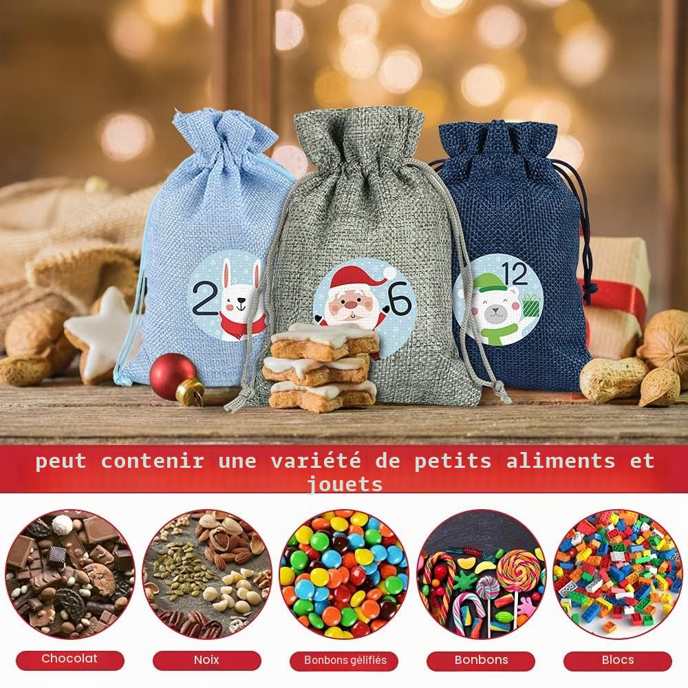 Sprinlot 24 Calendrier de l'Avent à Remplir, Sac en Tissu de Calendrier de l'Avent, Calendrier de Noël Sachets ​en Jute, Sacs Calendrier Surprise pour Noël, Calendrier de l'avent Sachet