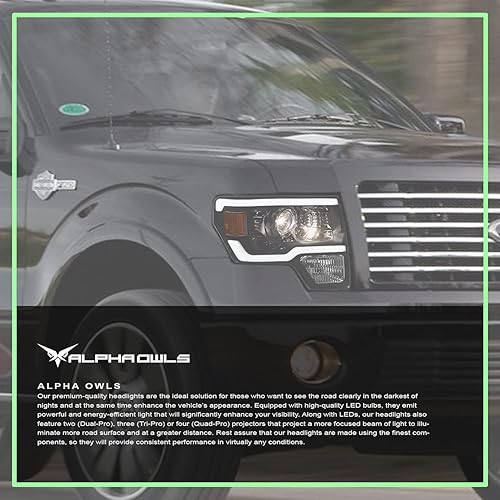 Miniatura 7 de Alpha Owls 8711392 - Faros delanteros con barra de luz LED blanca, color ámbar negro para modelos halógenos Ford F150 2009-2014