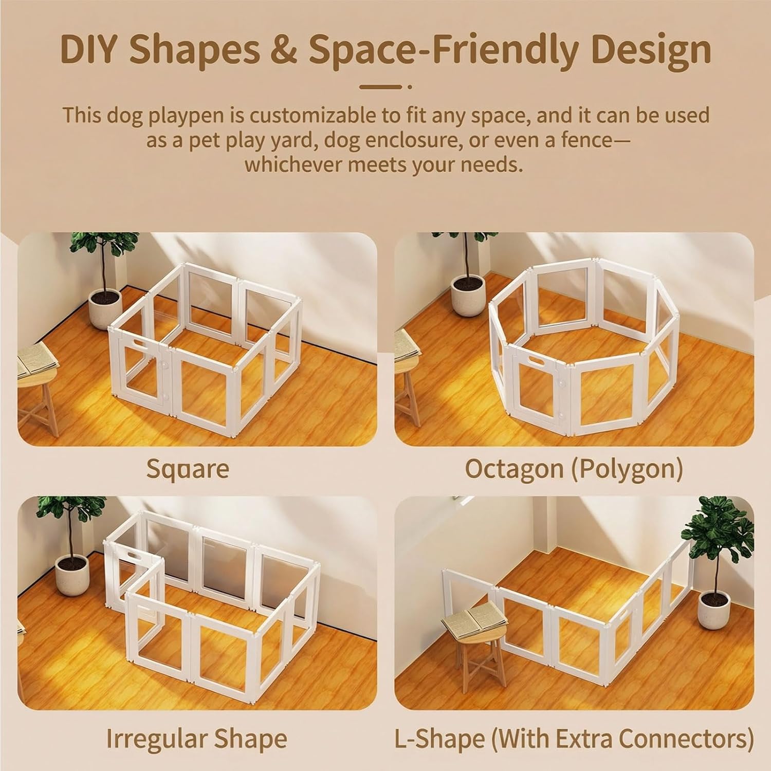 Karenmok 8-Panel DIY Pet Playpen with 360° Connectors, 24" Tall Clear & Foldable Dog Fence for Indoor Small Dogs & Puppies