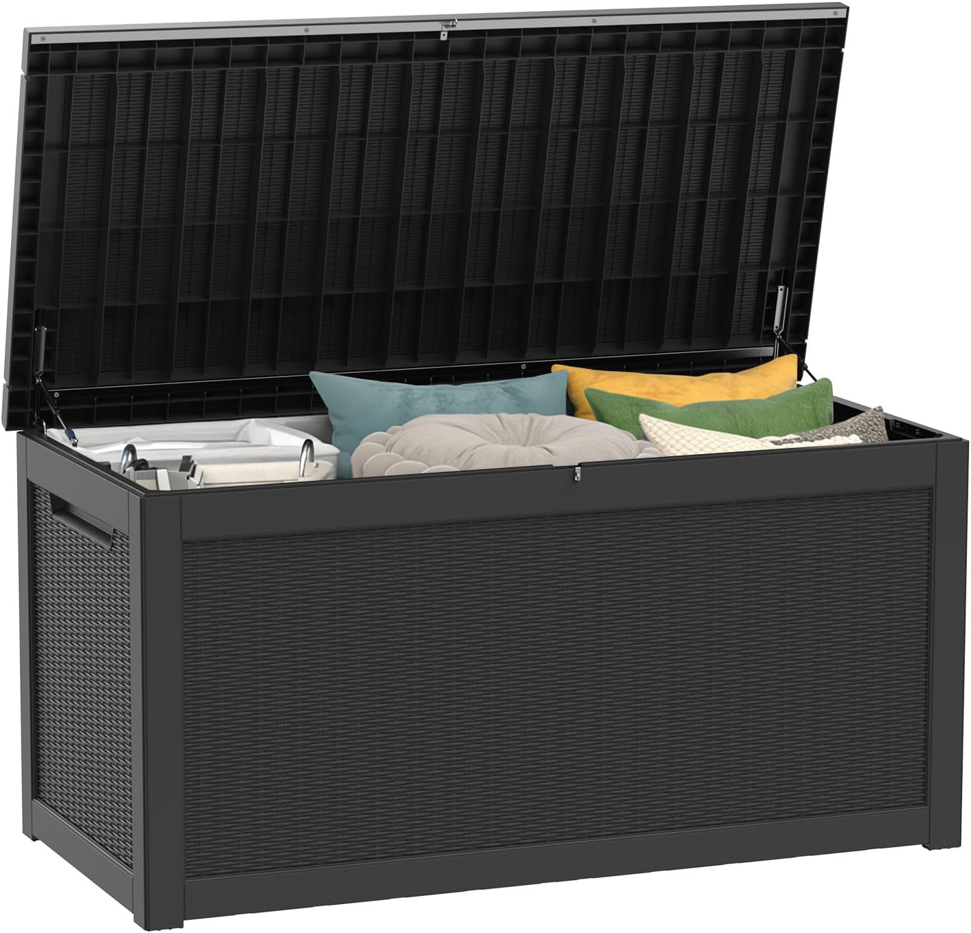 Outdoor Storage Box 325GAL Waterproof Resin Deck Box,Pool Accessories Supplies，UV-Resistant Lockable Package Delivery Bin for Garden Tools,Large Patio Outside Cushions,Chest,Furniture,Black