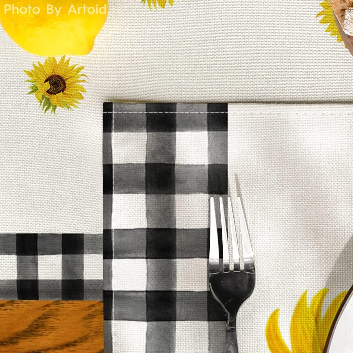 Artoid Mode Buffalo Plaid Sunflower Sunshine Vase Summer Placemats Set of 4, 12x18 Inch Spring Table Mats for Party Kitchen Dining Decoration