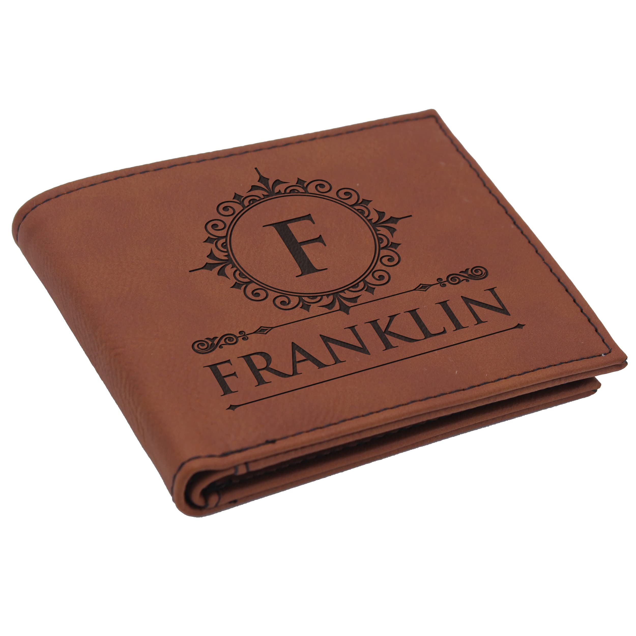 The Wedding Party Store Custom Personalized Men's Bi Fold Wallet with Flip Id Display Window (Rust)