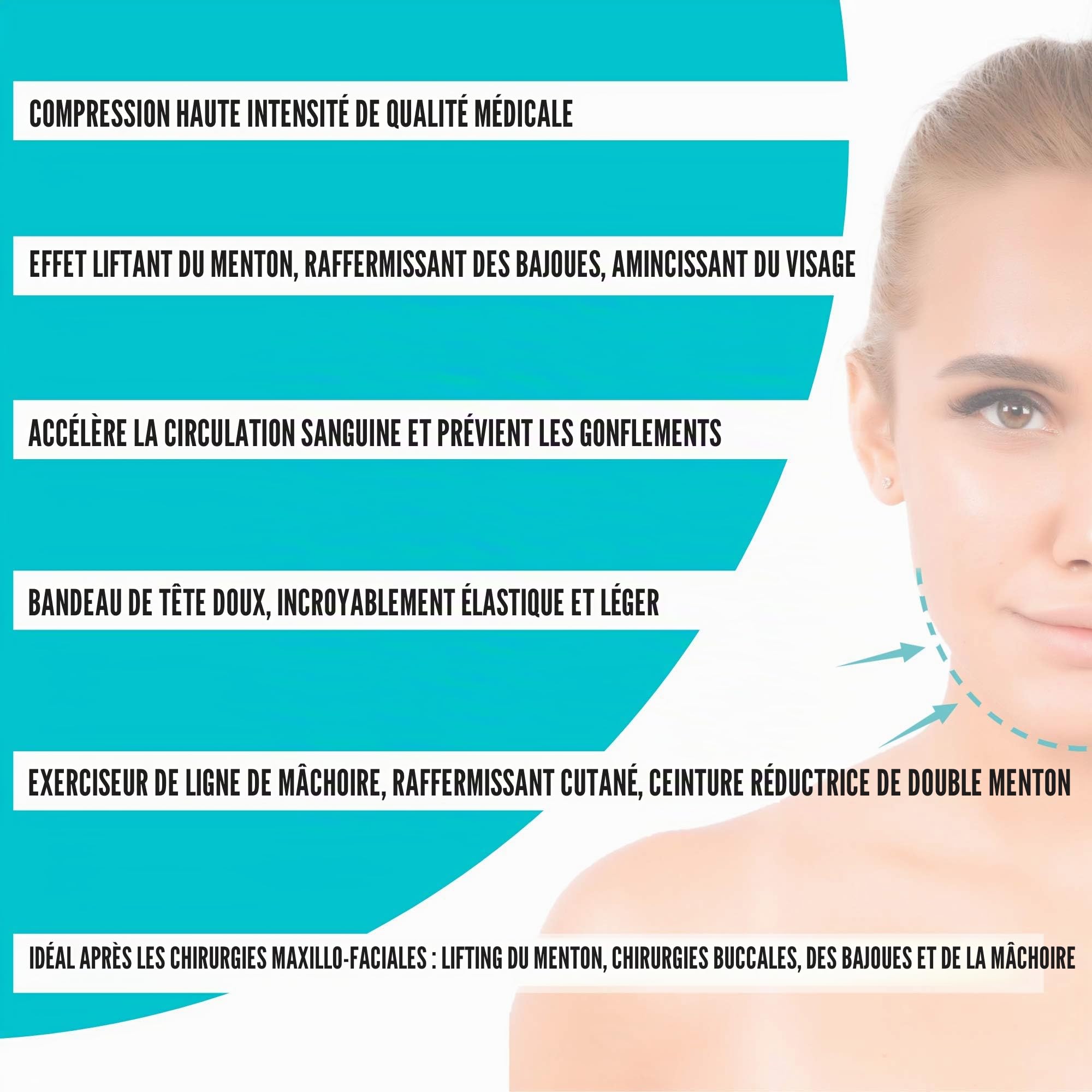 Vêtement de compression post-chirurgie, bande de menton, kit de levage du visage, amincissant le visage, raffermissement des bajoues (noir)