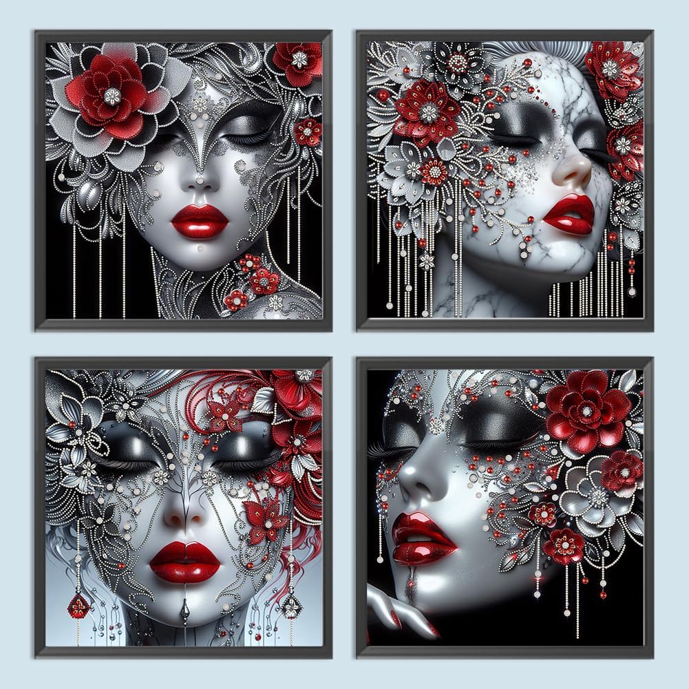 4PCS Diamond Art Painting Kits,Women Pattern Mosaic Sparkling Gem Art,Special Shape Crystal Rhinestones for Adults Beginners,Home Wall Decoration Gift 15.74X15.74 inchs