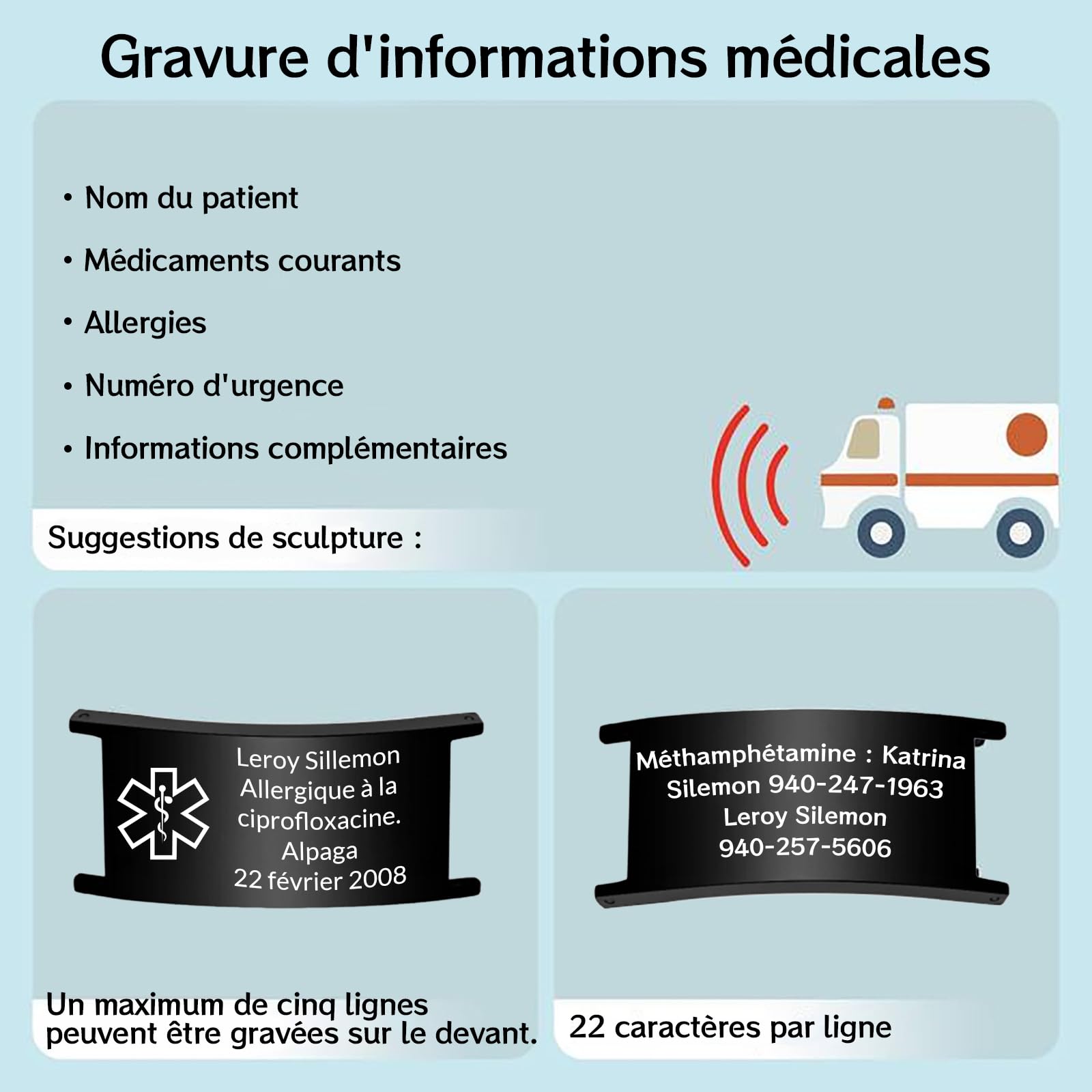 Bracelet D'Alerte MéDicale D'Urgence Plaquette D'Identification Personnalisable Ajustable De 13 à 23 Cm Bande éLastique En Acier Inoxydable IdéAl Pour La FêTe Des PèRes