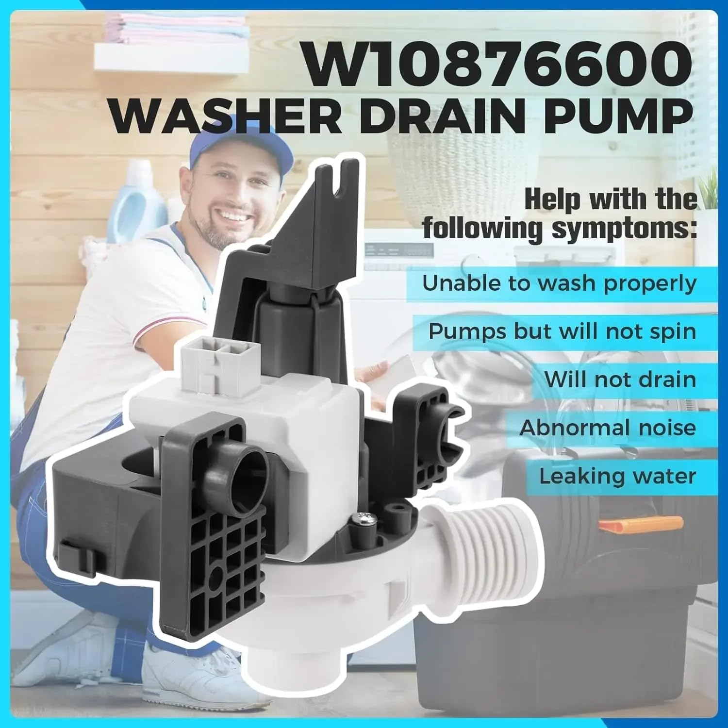 Upgraded W10876600 B25-3A04 Washer Drain Pump Replacement Part Replace W10876600VP, AP6004933, 4455877, PS11738156, W10727777, PD00034529 for Whirlpool for Kenmore for Maytag Washing Machine