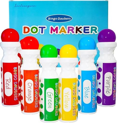 SEETOOOGAMES Bingo Daubers Dot Markers - Mixed Colors Set of 6 Pack - for Toddler Arts and Crafts