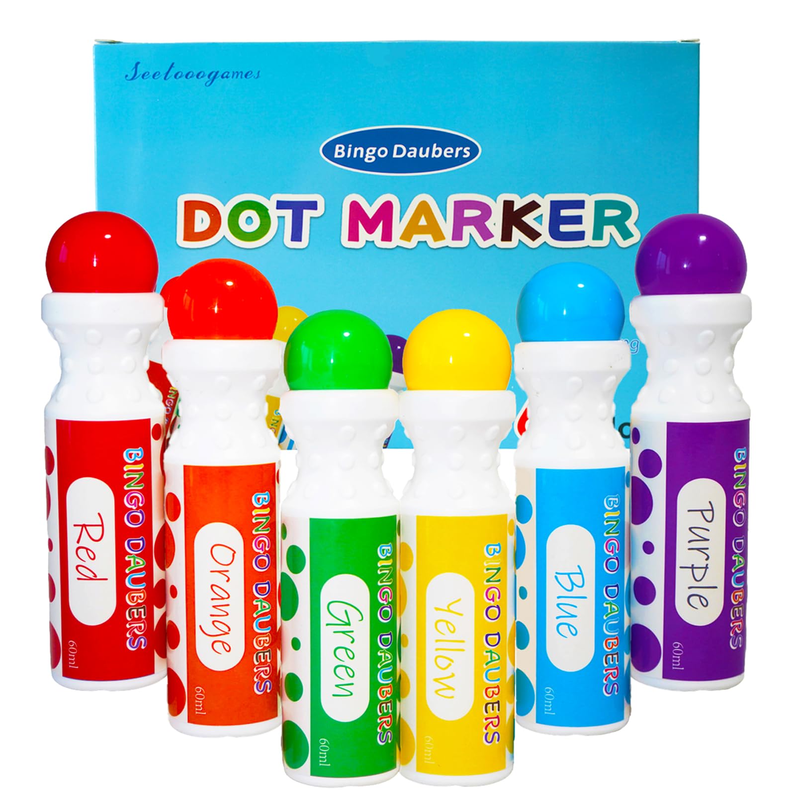 SEETOOOGAMES Bingo Daubers Dot Markers - Mixed Colors Set of 6 Pack - for Toddler Arts and Crafts