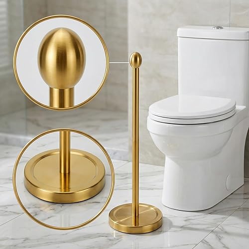Vista 3 de Songtec Gold Toilet Paper Holder Stand with Reserve, Floor Standing Tisse Roll Holder for 4 Rolls, Compact Design Bathroom Toilet Paper Storage
