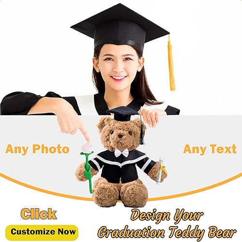 Miniatura 6 de Oso de graduación con rosa + lazo, regalos de graduación personalizados, oso de peluche con foto + texto personalizado como regalo único para ella