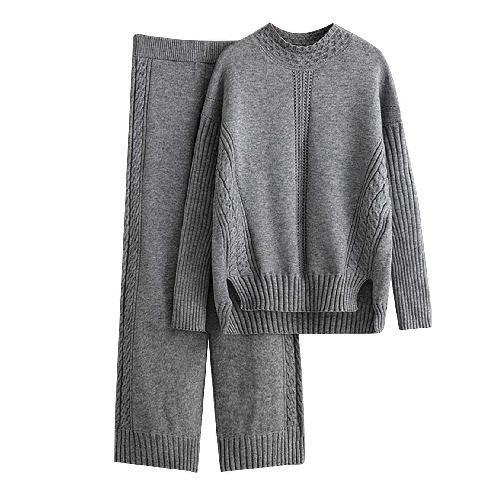 Genérico Camisones Mujer Dormir de Punto de Cuello de Manga Larga para Mujer, Pantalones de Pierna Ancha, versión Holgada, Conjuntos de Ropa Informal para el, Otoño e Invierno Pijamas De