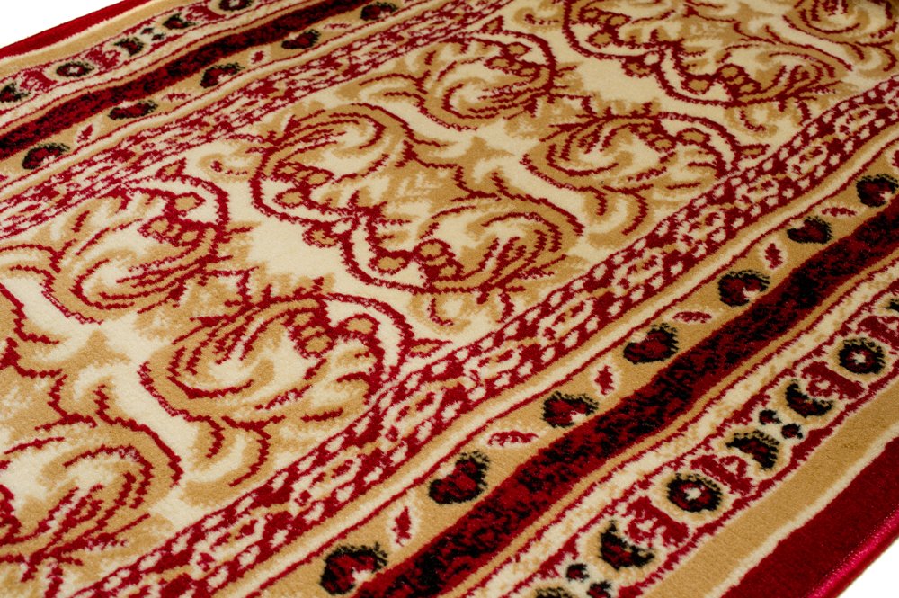 TAPISO Atlas bieżnik na korytarz, krótkie runo, do kuchni, salonu, klasyczny, kwiatowy, paski, tradycyjny czerwony, beżowy, Ökotex 120 x 180 cm