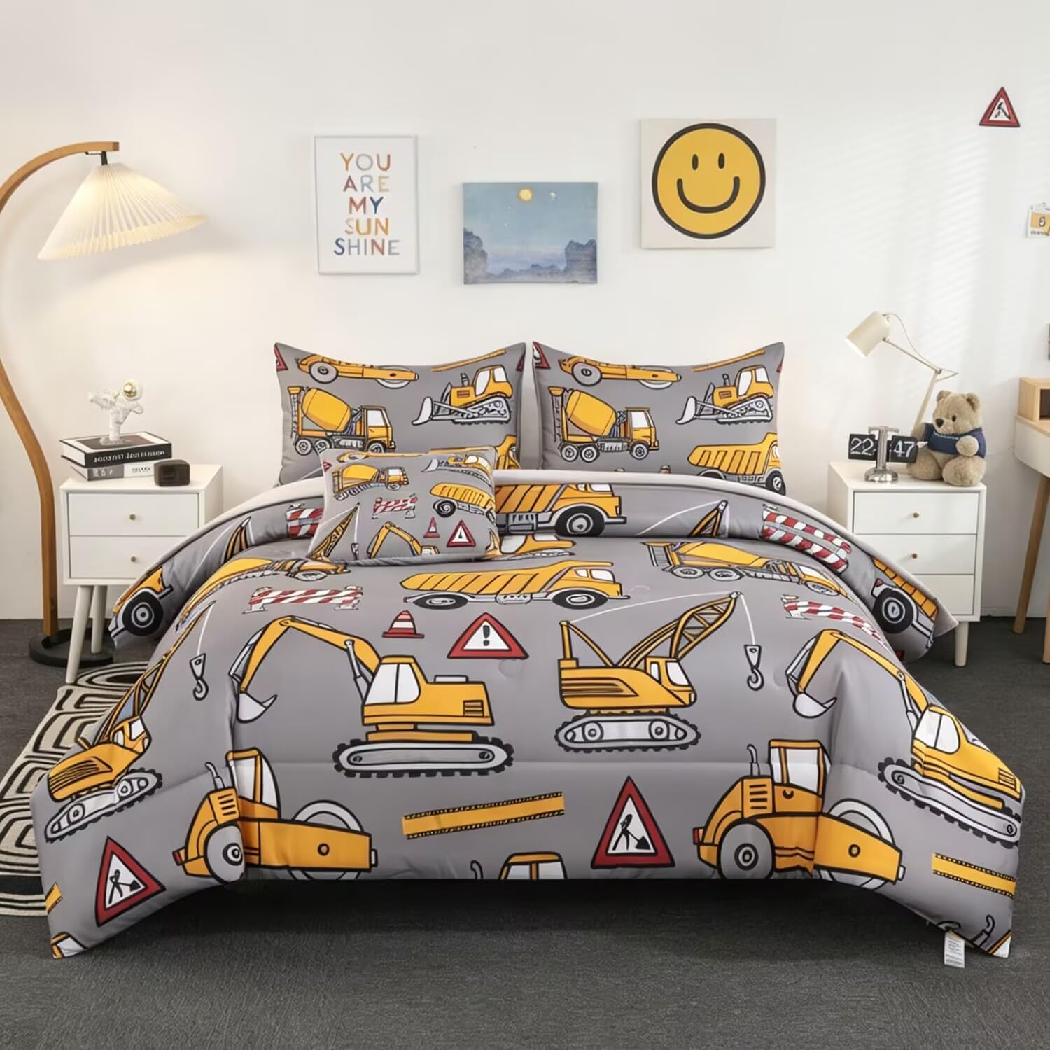 Queen Comforter Set for Boys 6 Pieces Forest Theme White Bedding Set with Sheets Woodland Animals Printed Teen Boy Bed in A Bag for All Season (Forest, Queen)