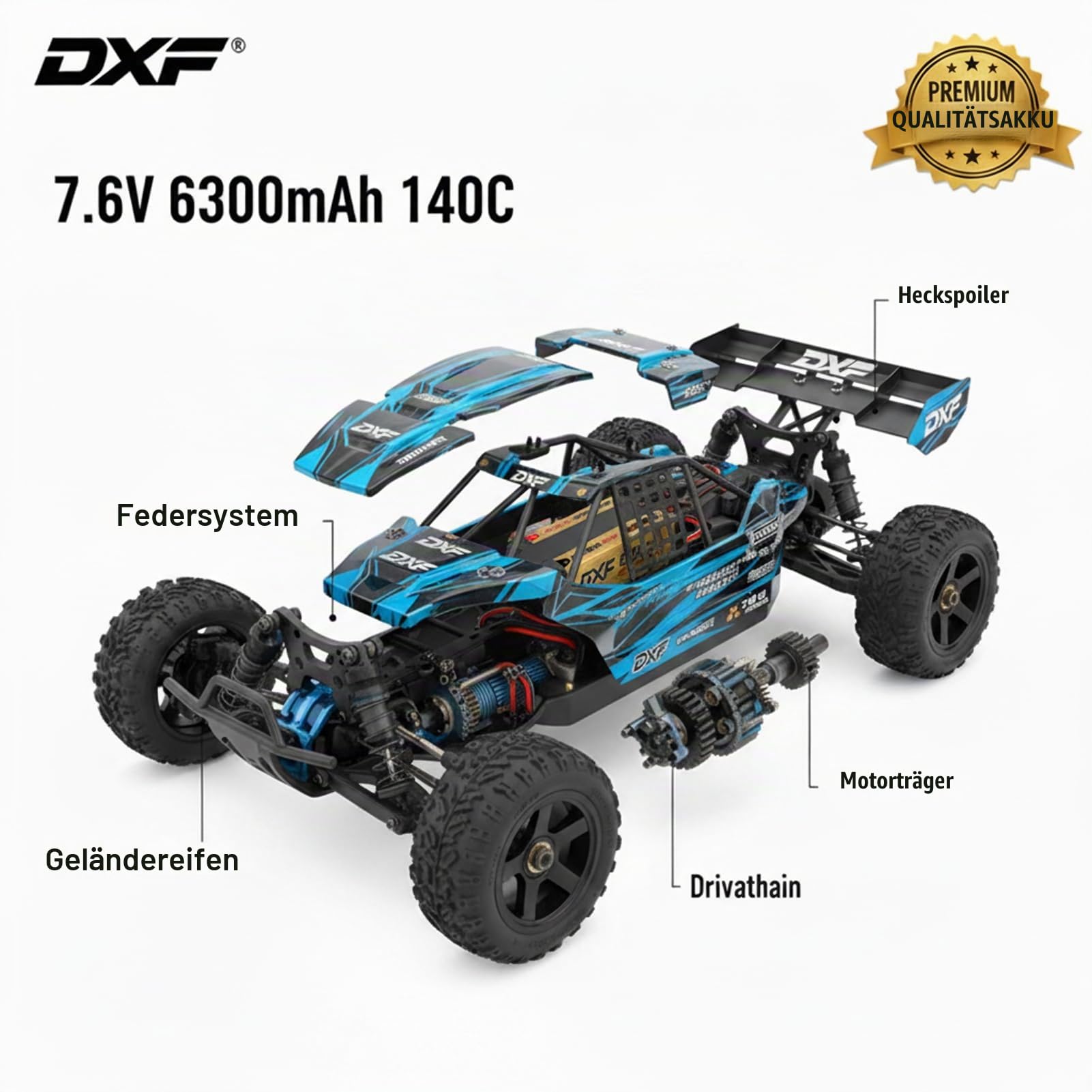 DXF 2 Packungen 2S HV LiPo Akku 7.6V 6300mAh 140C mit 5mm Deans T Stecker Leistungsstarker für Modellfahrzeuge 1:8 1:10 RC Auto Essential Enthusiasten Kompakt Robust Langlebig