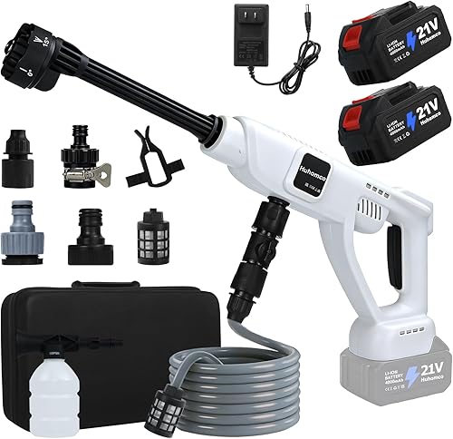 Lavadora a presión inalámbrica alimentada por baterías, lavadora eléctrica portátil de 1500 PSI 2.6 GPM con motor sin escobillas de 400 W, baterías